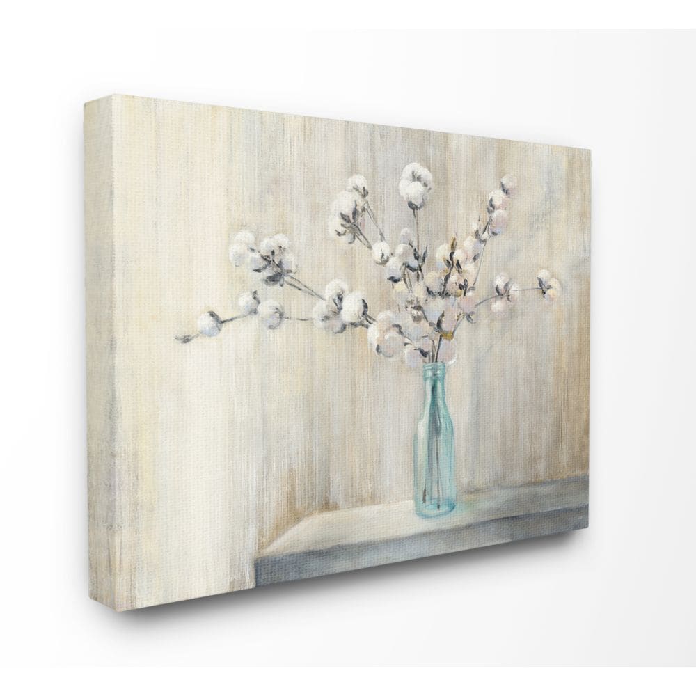 Stupell Industries FAP-113-CN-16X20 Beautiful Cotton Flower Grey Brown Painting Julia Purinton Gallery Wrapped Canvas 20-Inches H x 16-Inches W Abstract Canvas Print