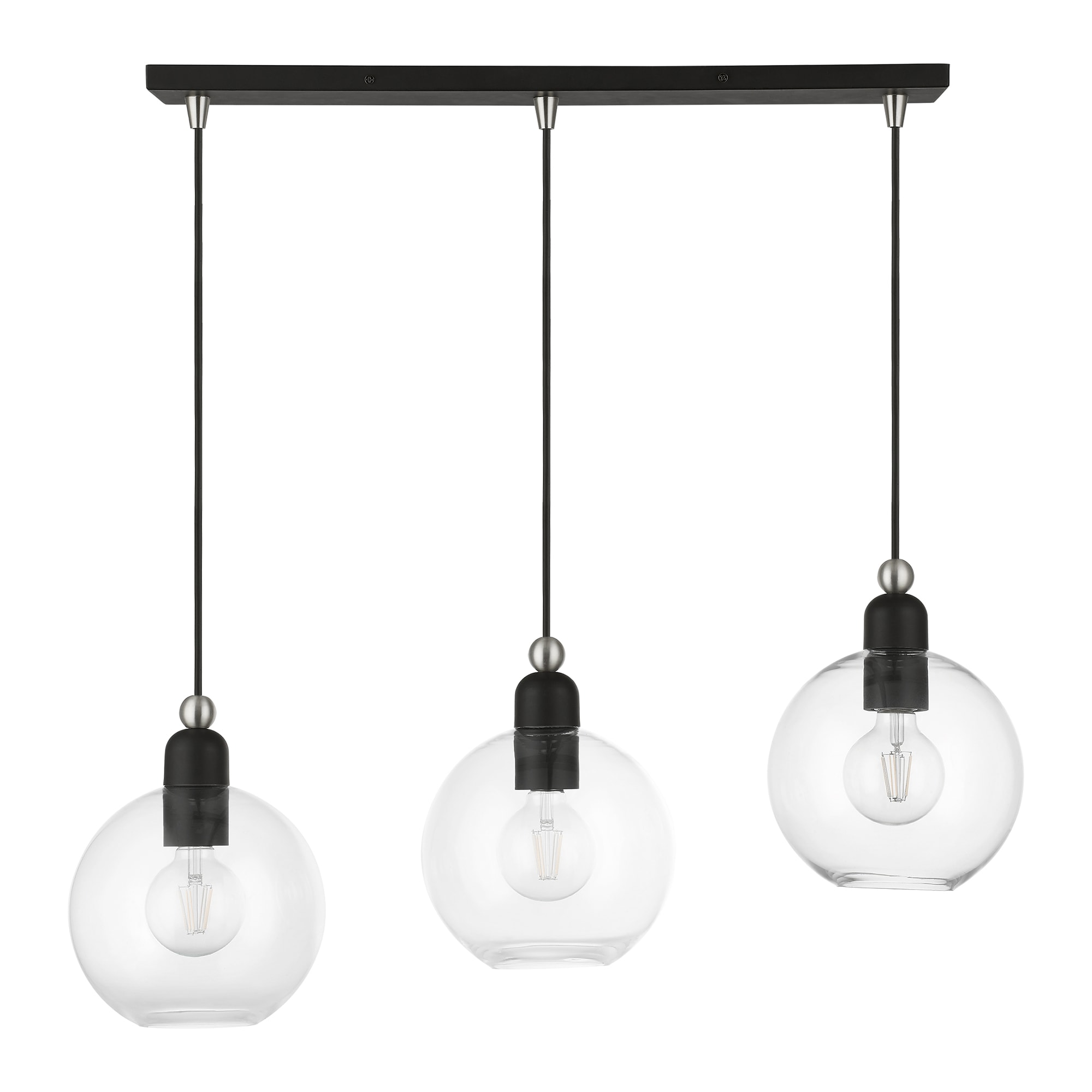 Downtown Black and Brushed Nickel 3-Light Chandelier with Clear Glass Shades