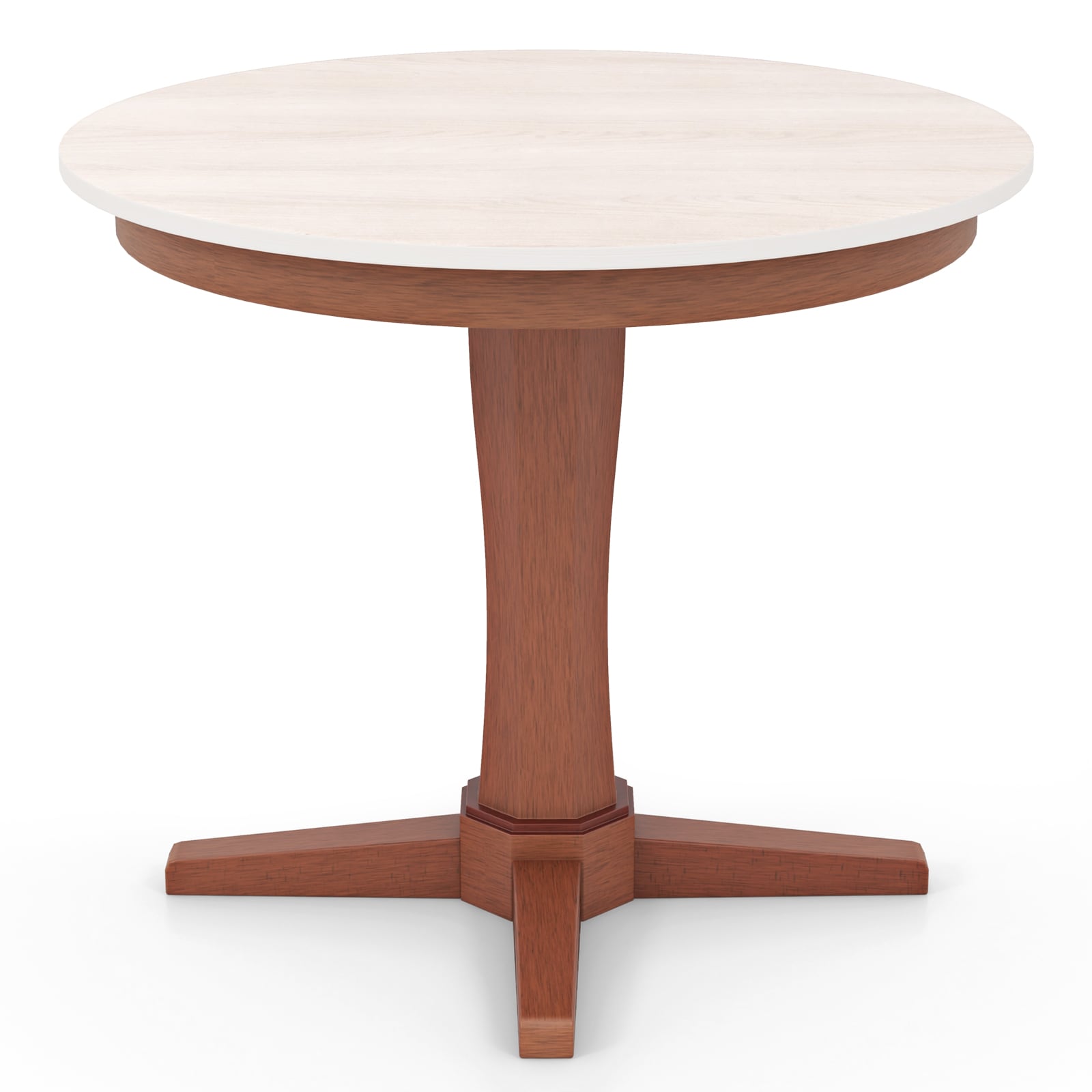 Slickblue D-CO-+HW37275CK White- Walnut Round Farmhouse Fixed Dining Table MDF Top with Rubber Wood Pedestal Base 36 Inch L x 30 Inch H for Kitchen or Dining Room