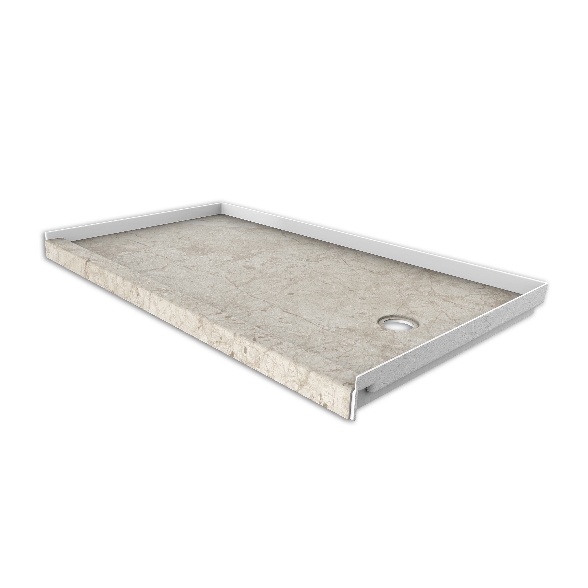 FlexStone FLXSBR6032BC 32-in W x 60-in L Botticino Cream Single Threshold Rectangle Shower pan base with 2.625-in H Threshold (Right Drain)