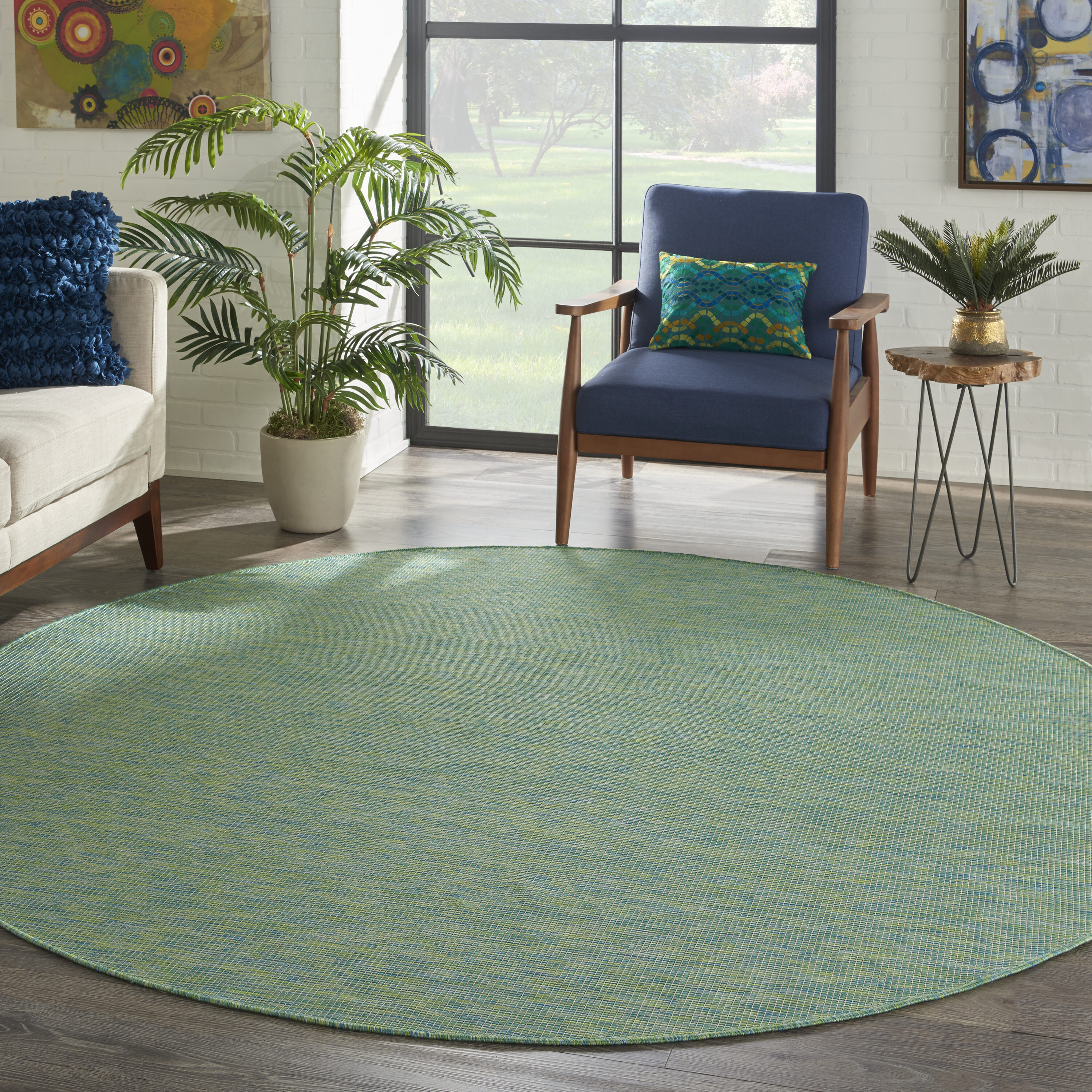 Nourison 99446790651 Positano 8 x 8 (ft) Loomed Polypropylene Blue/Green Round Indoor/Outdoor Solid Area rug