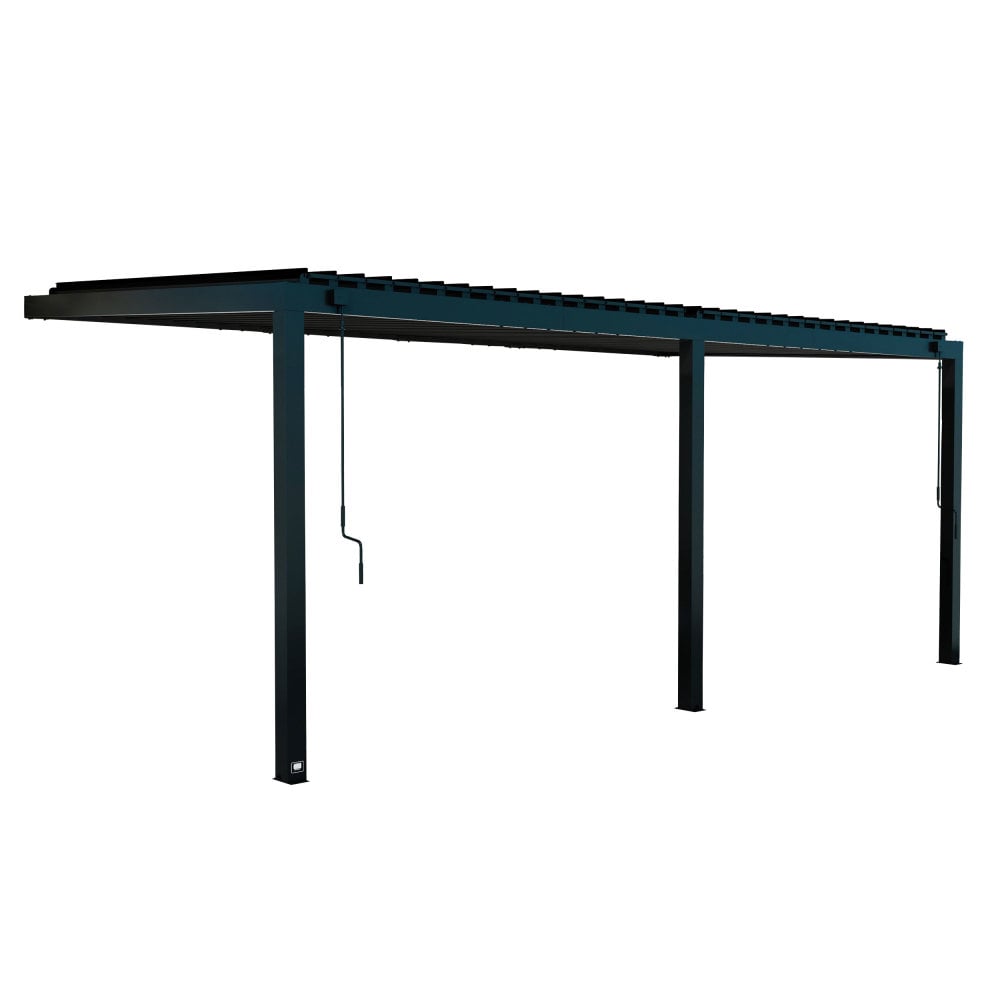 Evanston Black Galvanized Steel Wall-Mounted Pergola with Adjustable Roof