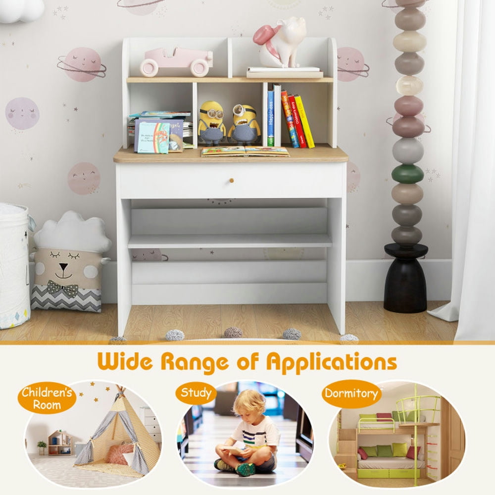Choco Moon Kids Wooden Study Desk Writing Table with Hutch and Drawer ...