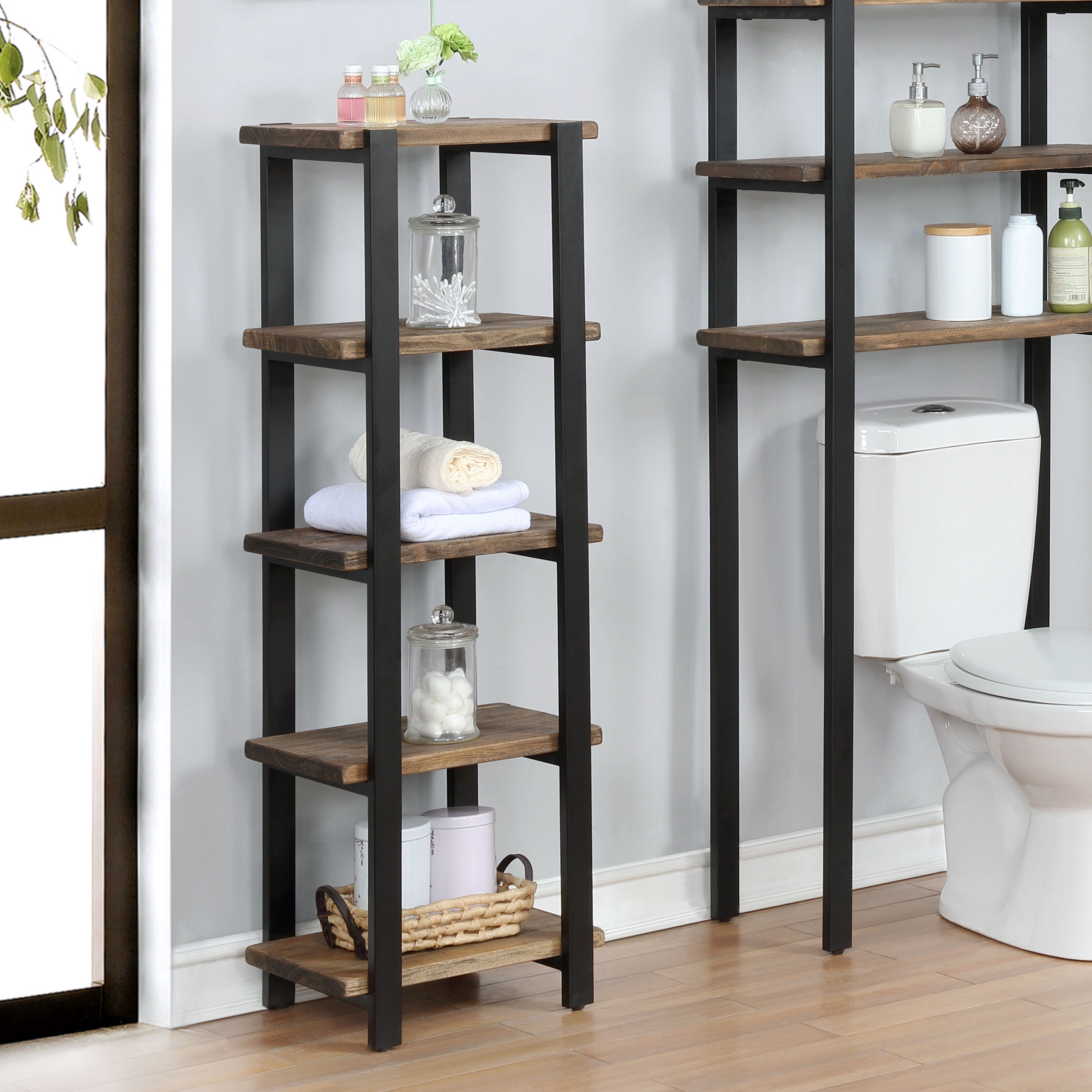 Pomona 48" Brown Wood and Metal Bath Storage Shelf