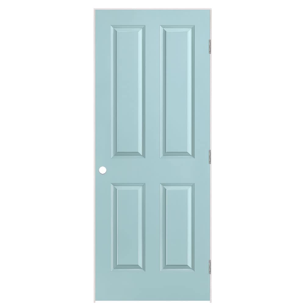 Masonite 1316525 32-in x 80-in Sea Mist Solid core 4 panel square Left hand Smooth Prefinished Molded composite Flat Jamb Single Prehung Interior Door