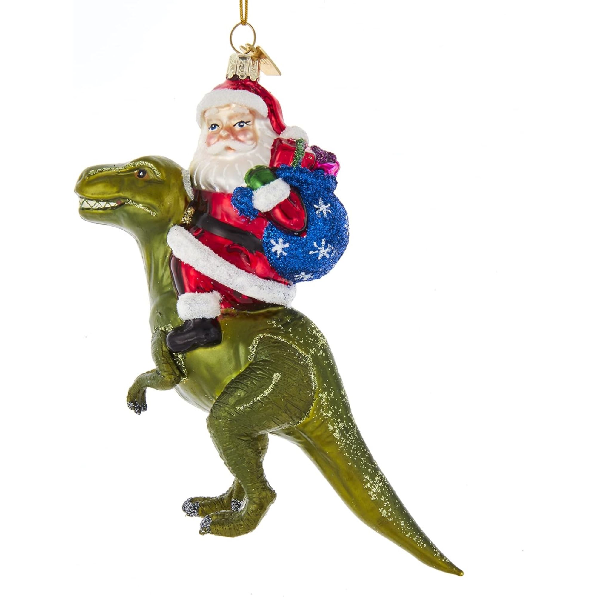 Kurt S. Adler Nobel Gems Collection Glass Christmas Ornament - Santa on Dinosaur