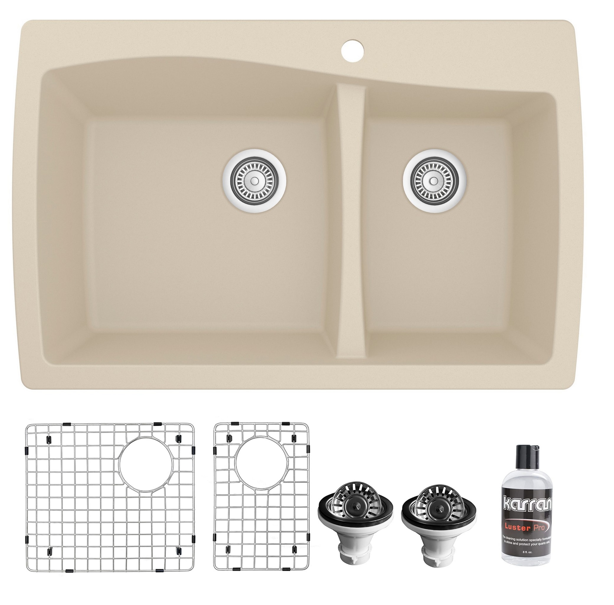 Karran QT-721-BI-PK1 Drop-in or undermount 34-in x 22-in Quartz Double offset bowl Kitchen Sink
