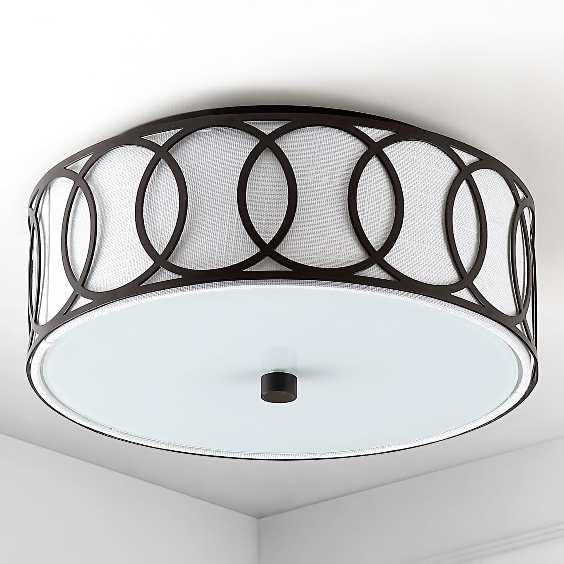 Eloise 12.25" Linen Drum Flush Mount in Oil Rubbed Bronze
