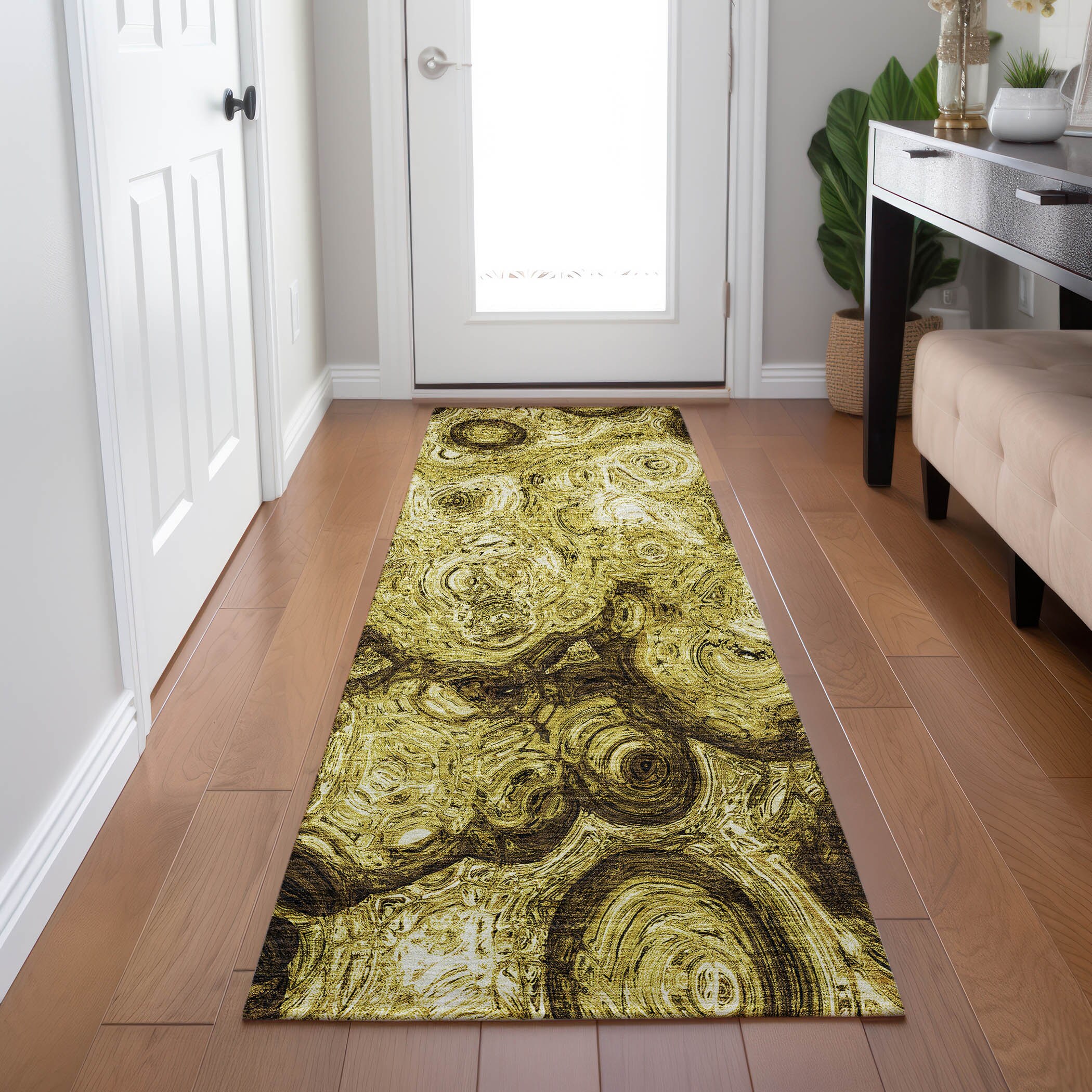 Addison Rugs ACN579GO2X8 Chantille ACN579GO 2 x 7 (ft) Polyester Gold Rectangular Indoor/Outdoor Geometric Machine washable Area rug