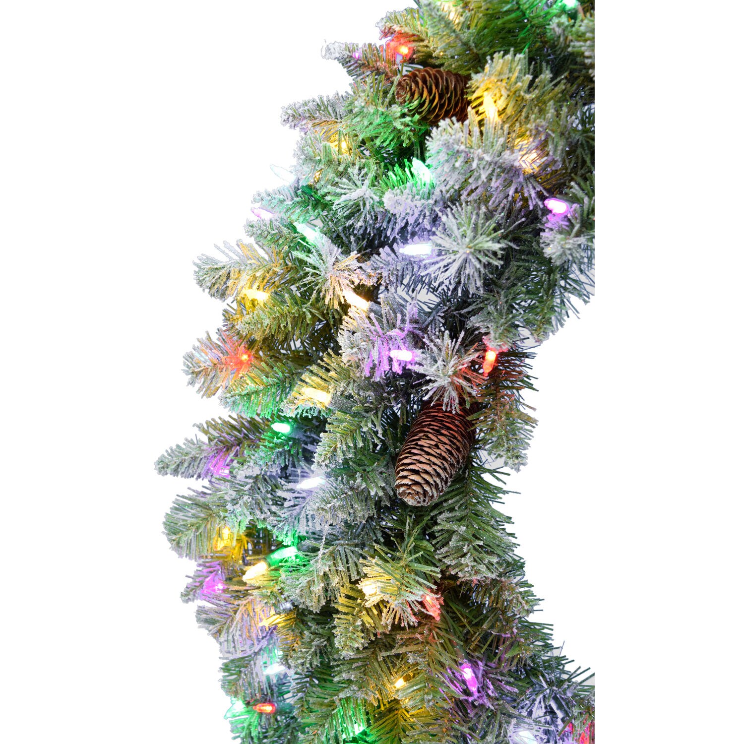 36" Frosted Pine Wreath with Pinecones and LED Lights