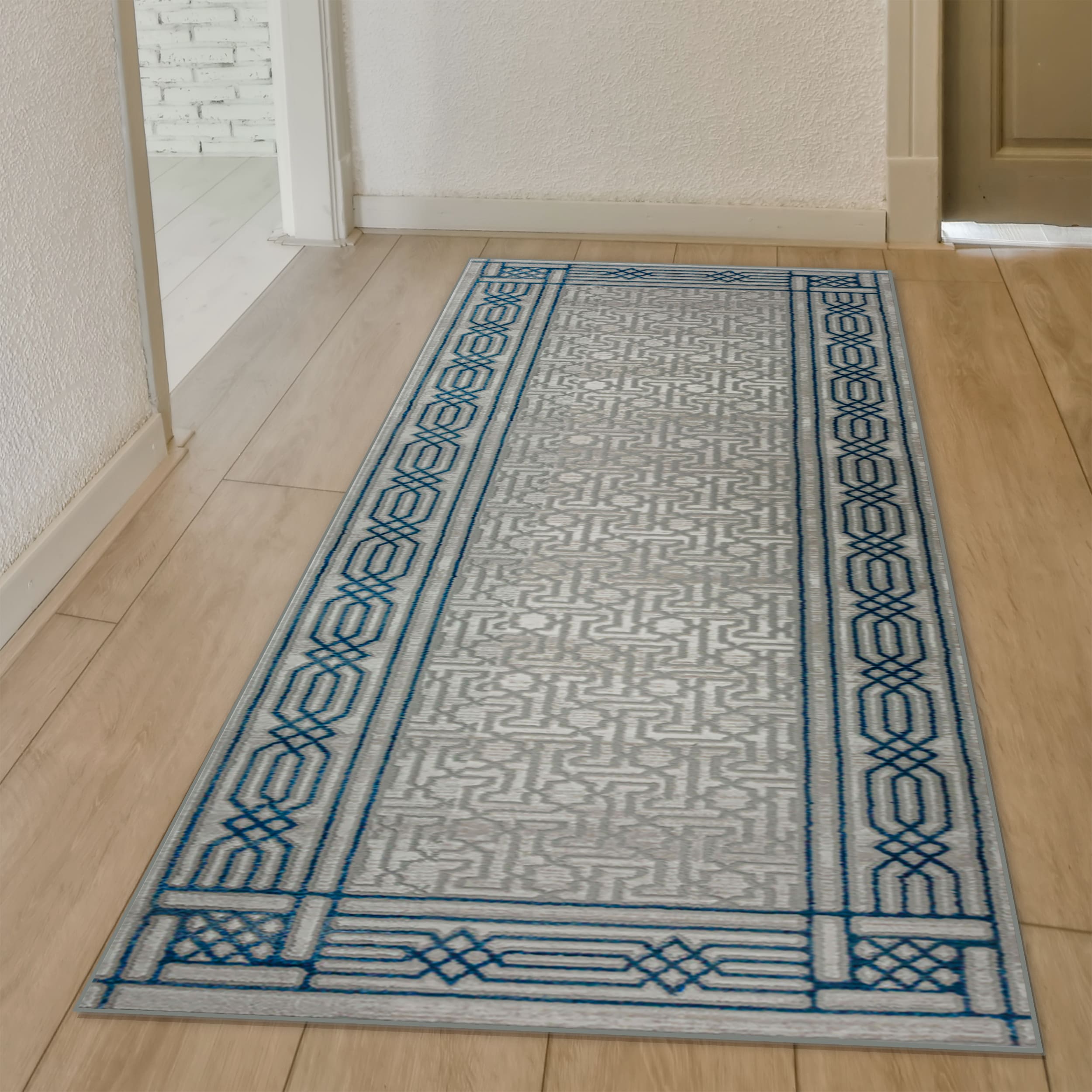 Radici USA 1231/1024/BLUE Davide 2 x 8 (ft) Loomed Polypropylene Blue Rectangular Indoor Geometric Mid-Century Modern Runner rug