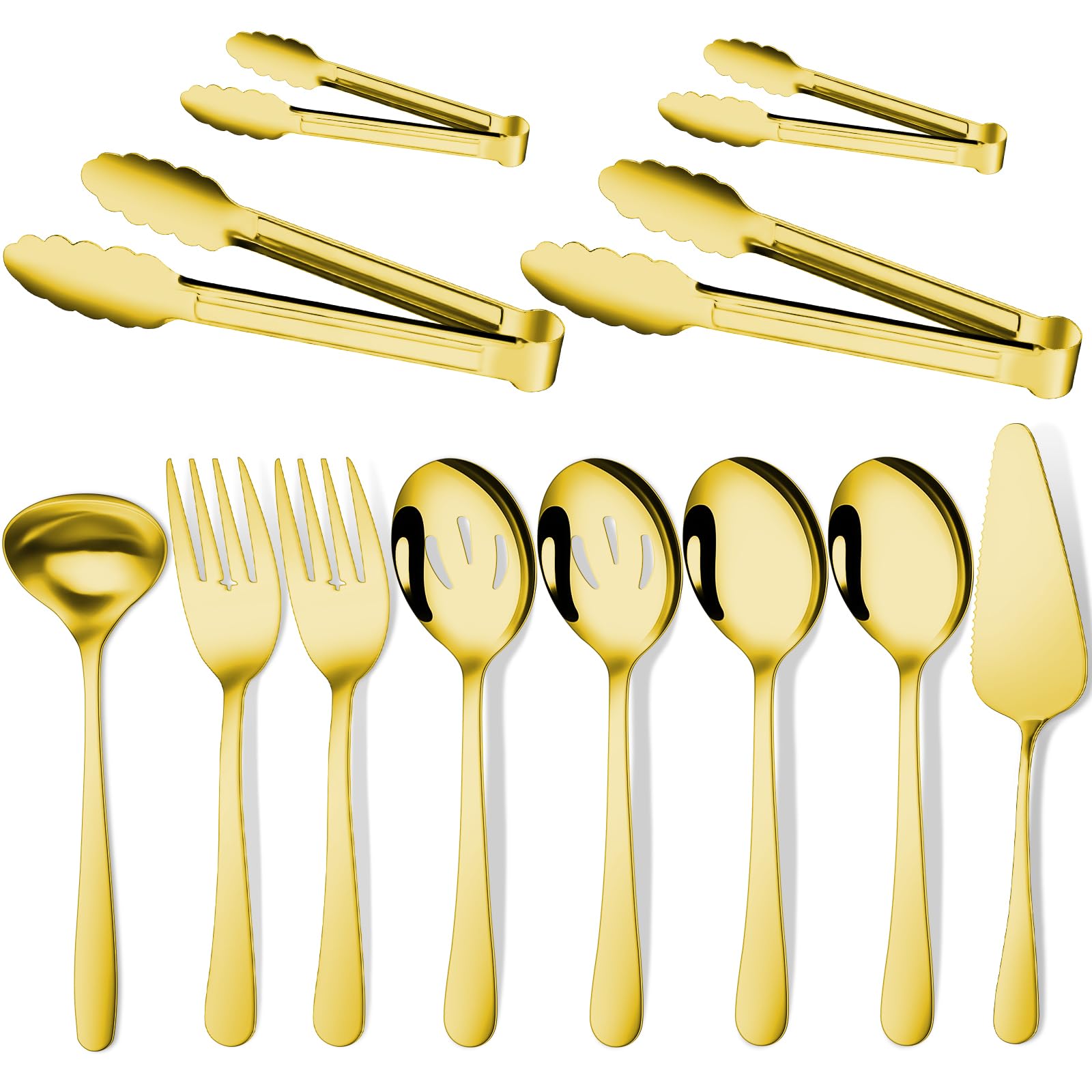 Aoibox  12 Piece Gold Stainless Steel Flatware Serving Set with Soup Ladle Tongs Serving Forks and Pie Server