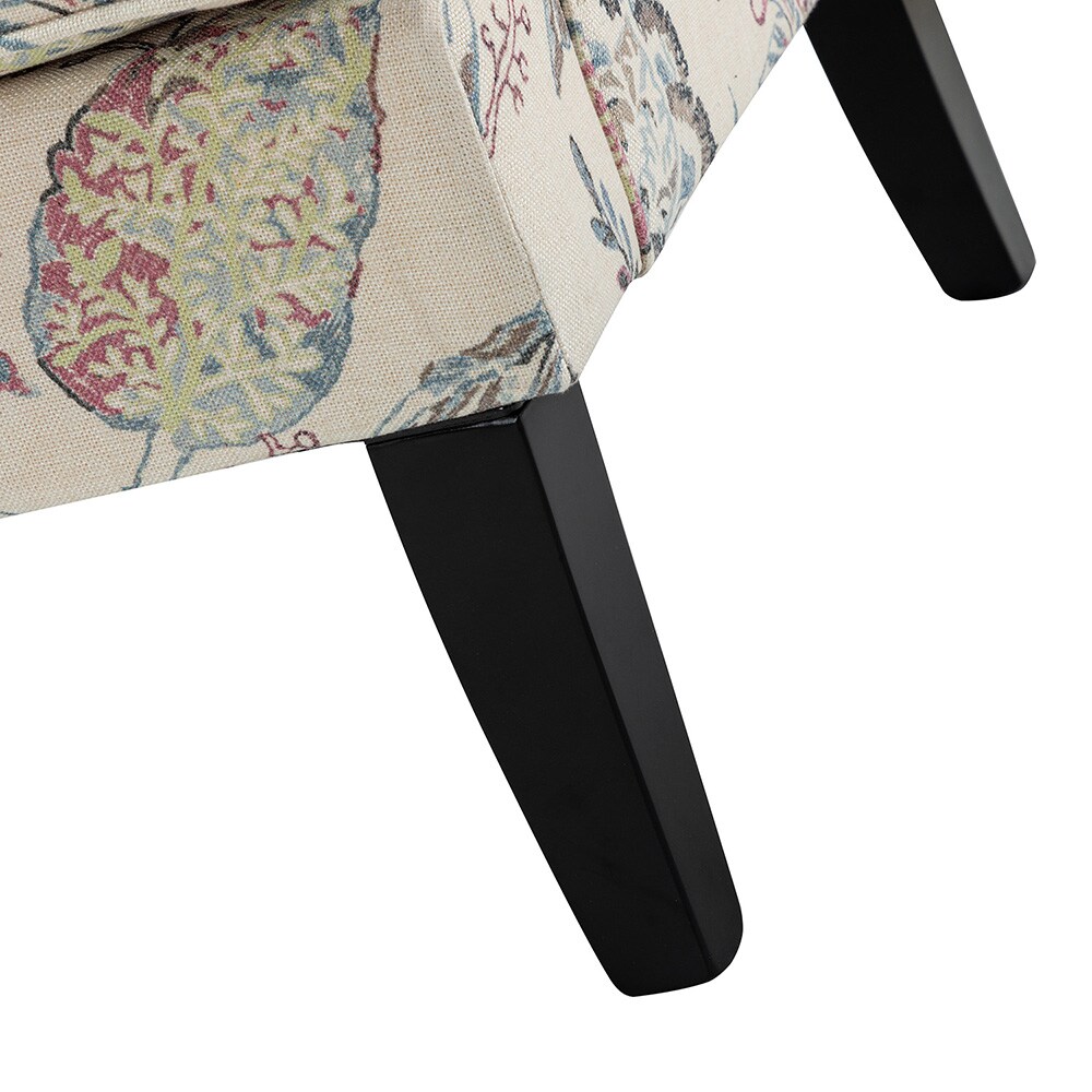 Red and Grey Floral Manufactured Wood Accent Chair