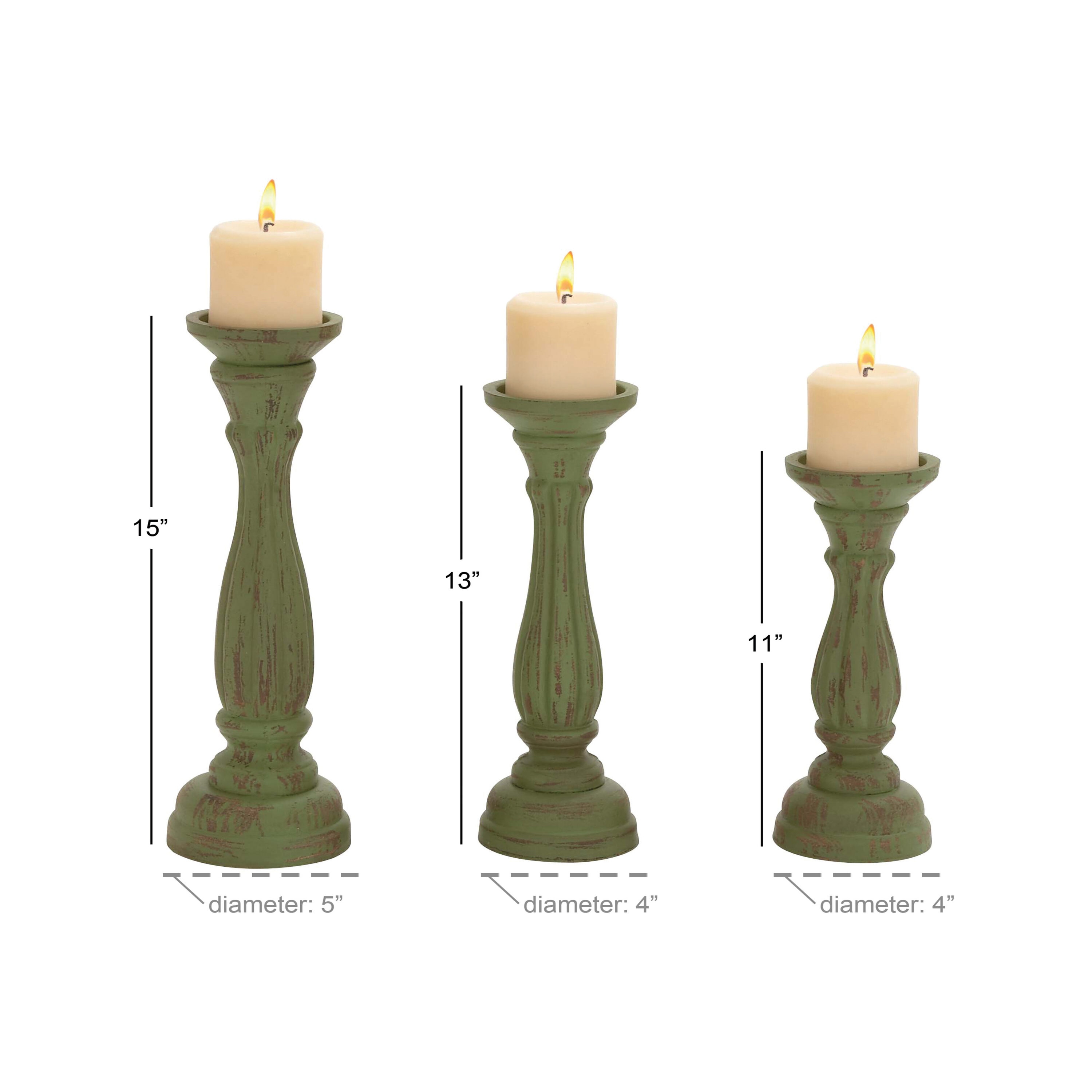 Elegant Green Wood Candle Lantern Trio 15" Height
