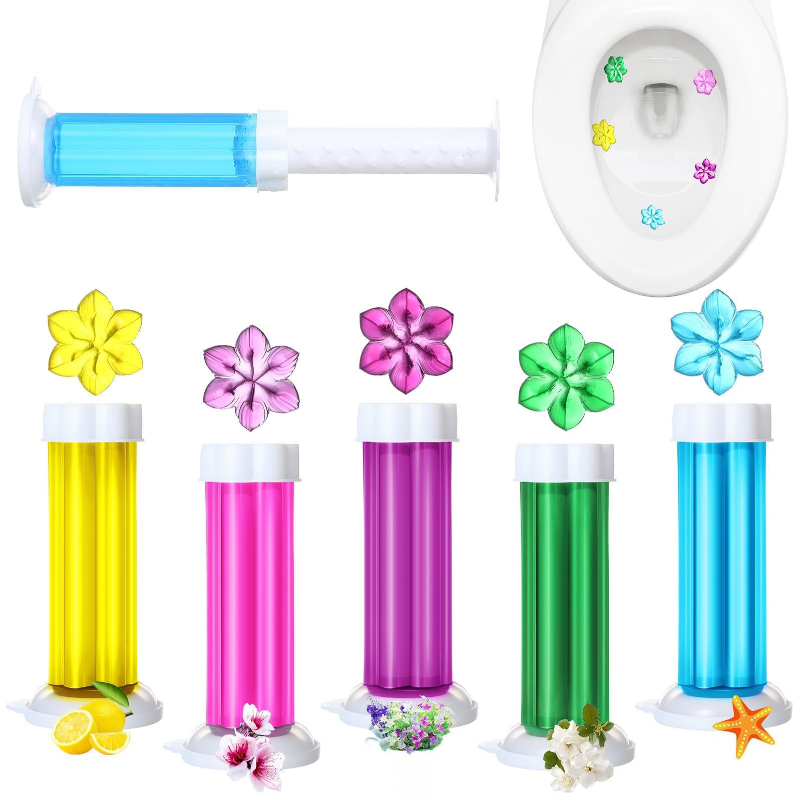 Phyfalip -  5 pack Toilet Gel Flower Stamp 70 Count Assorted Scents Lavender Gardenia Ocean Lemon...