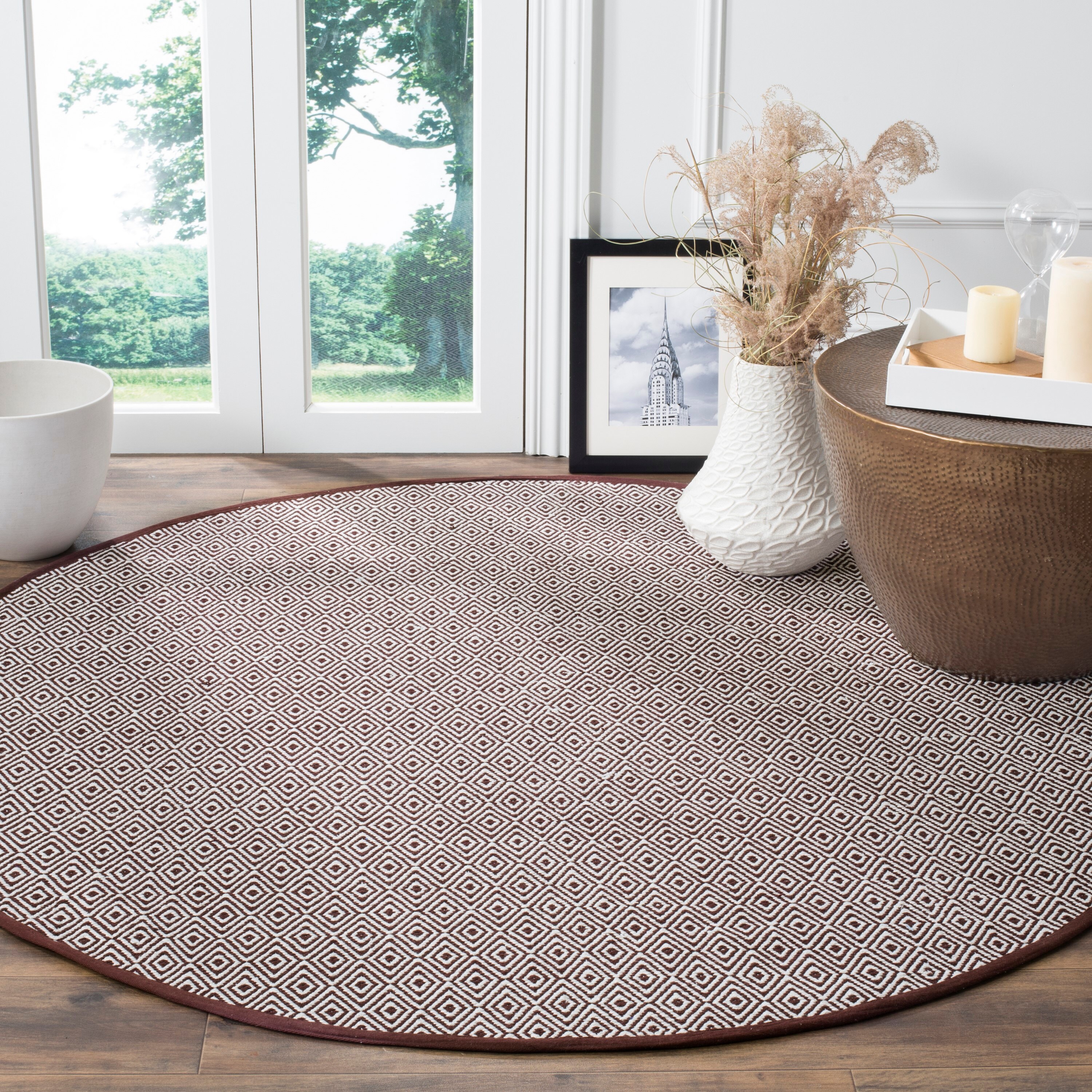 Safavieh MTK515M-6R Montauk Lucie 6 x 6 (ft) Cotton Ivory/Chocolate Round Indoor Geometric Area rug