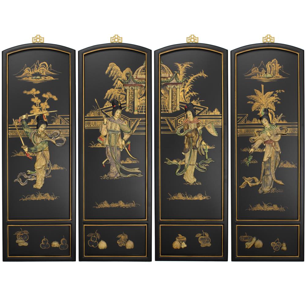 Red Lantern LCQ-WP-BL 12-in W x 36-in H Wood Japanese Scene Asian Wall Sculpture