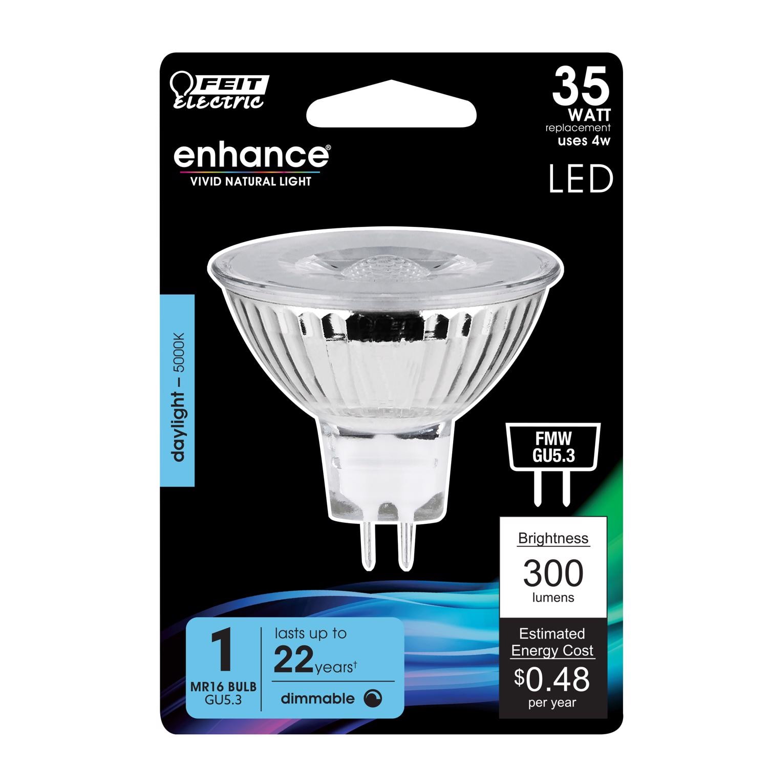 Feit Electric EJD3918521 Enhance MR16 GU5.3 LED Bulb Daylight 35 Watt Equivalence 1 pk