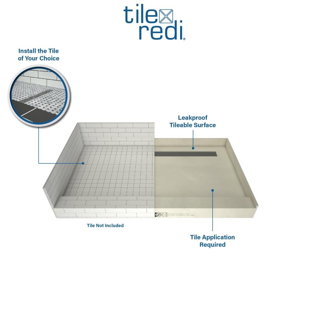 Tile Redi 36-in W x 60-in L with Center Drain Shower Base (Made For ...