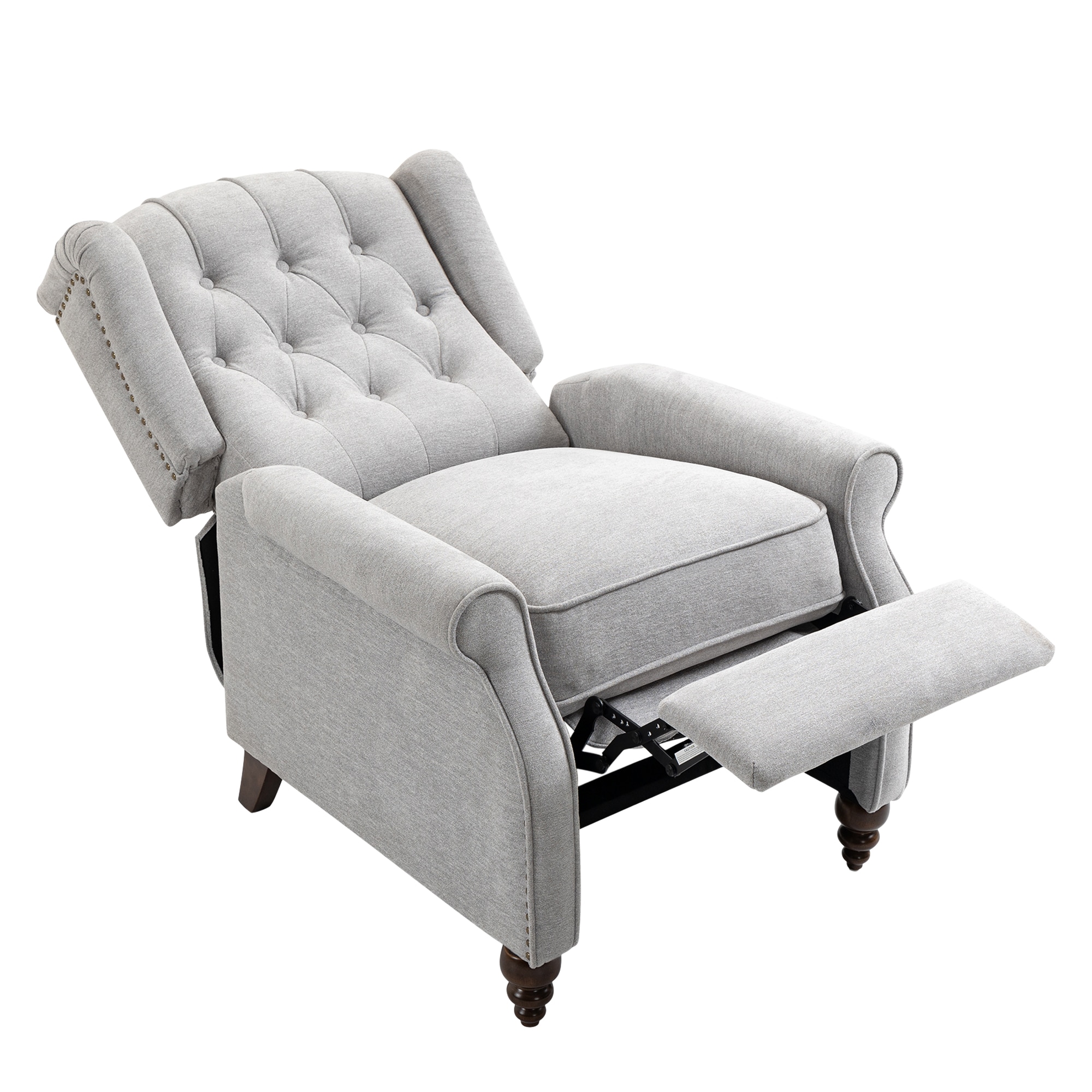 Gray Velvet Upholstered Recliner with Button Tufting