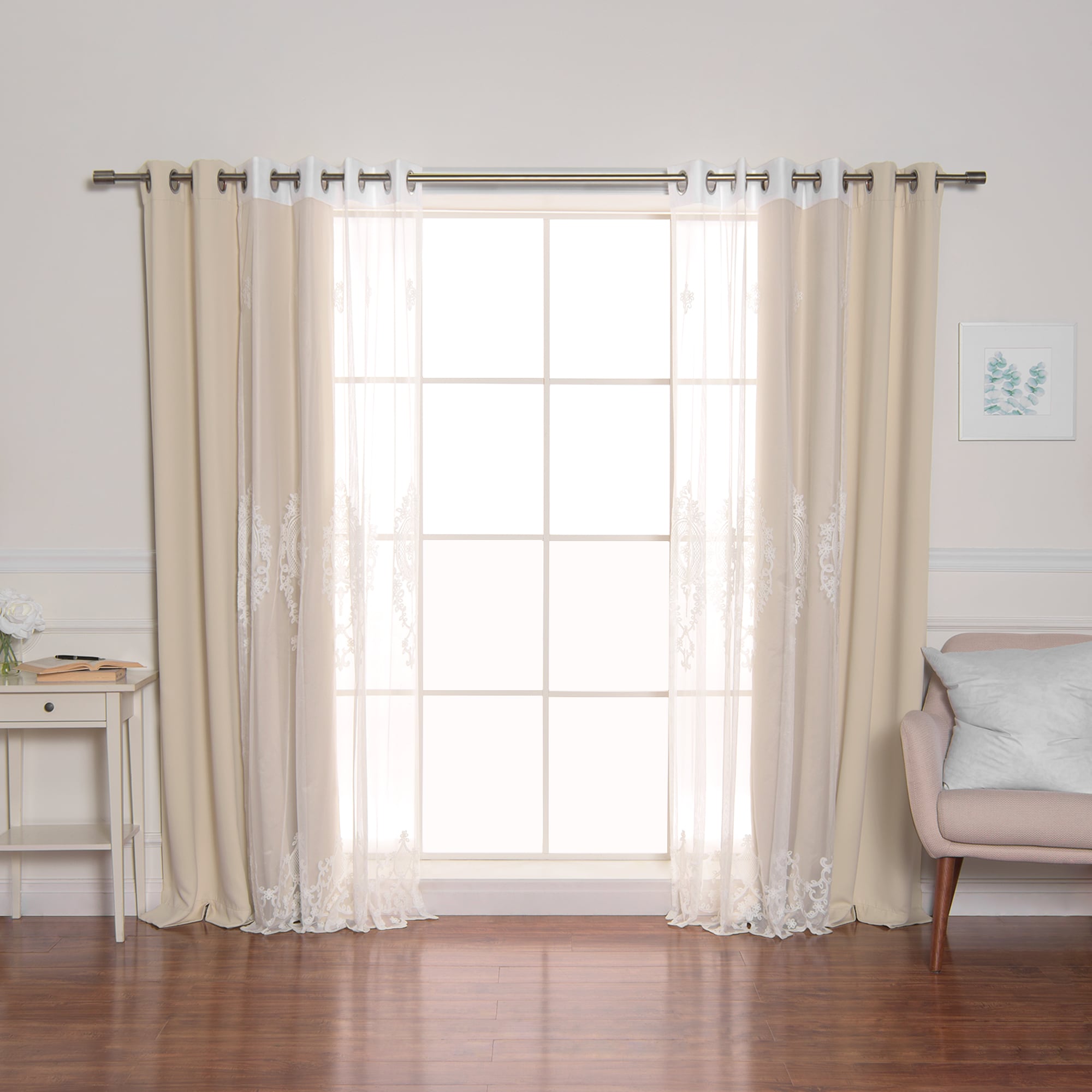 Best Home Fashion MM-DAMAS-84-BEIGE 84-Inches Beige Blackout Grommet Curtain panel 4-pack