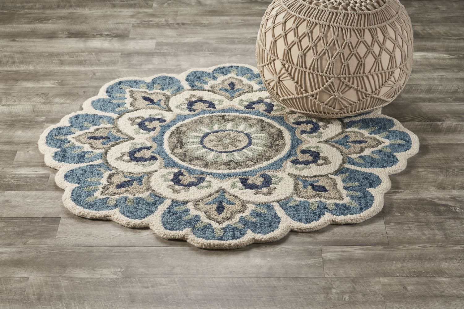LR Home 5363A5084934J8 Blitz 6 x 6 (ft) Tufted Wool Ivory/Teal Round Indoor Medallion Bohemian/Eclectic Area rug