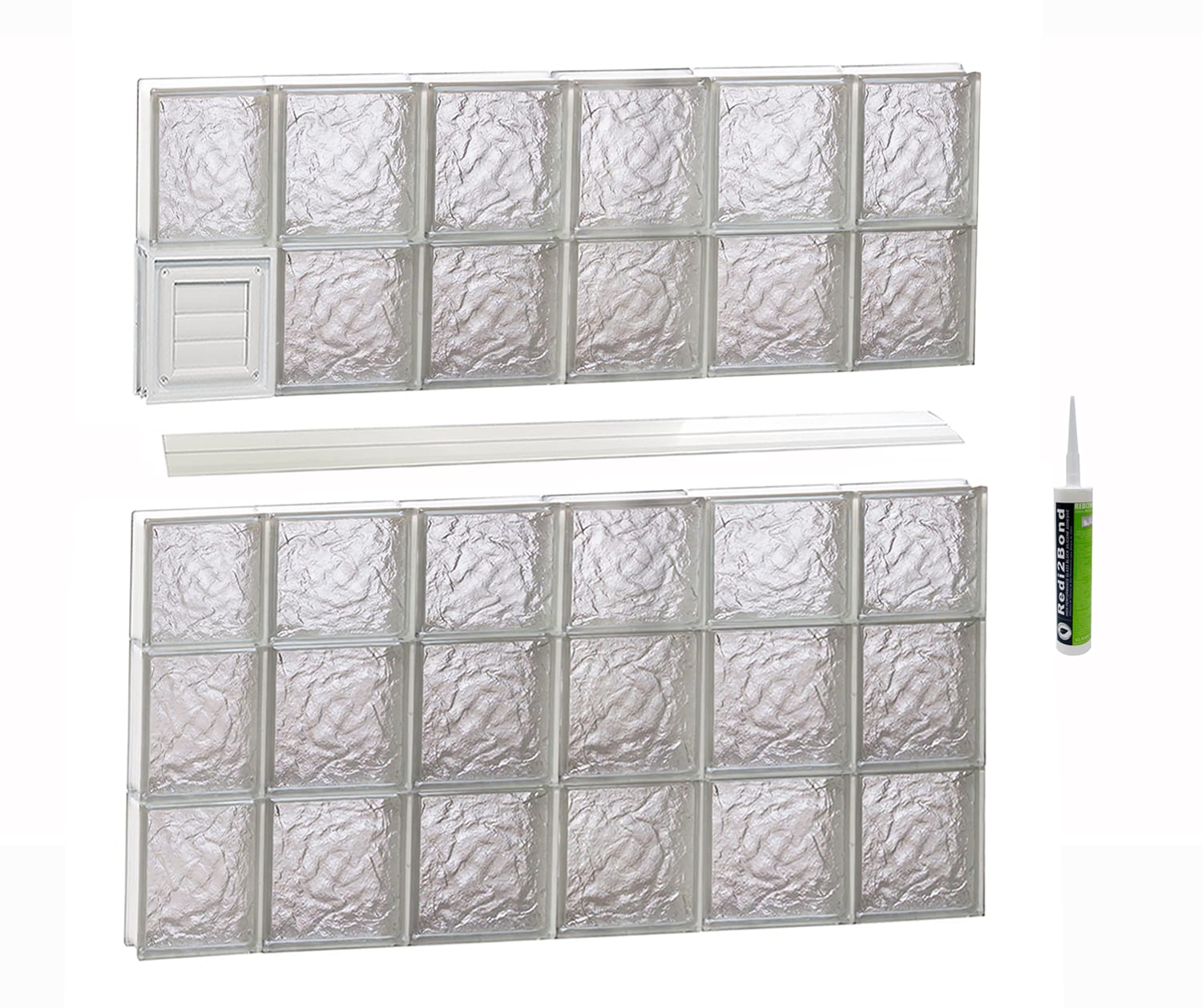 REDI2SET D4438IS Ice Glass 42-1/2-in x 36-3/4-in Frameless Replacement Dryer vent Glass Block Window