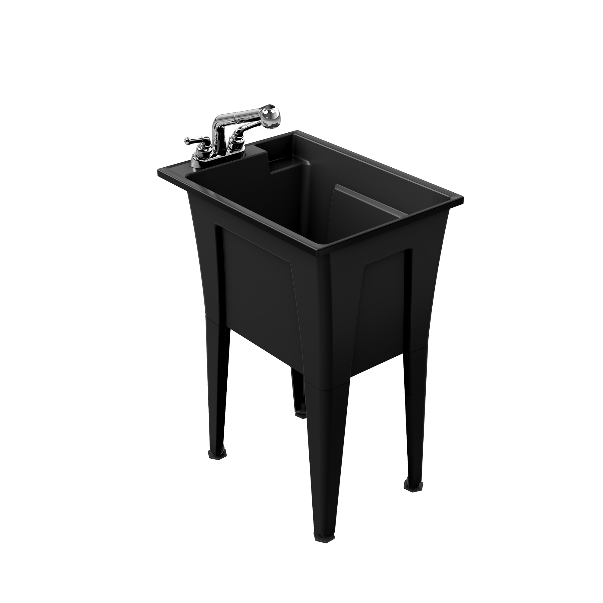 RuggedTub B18BK1 18-in x 24.5-in 1 -Basin Black Freestanding Utility tub with Drain with Faucet