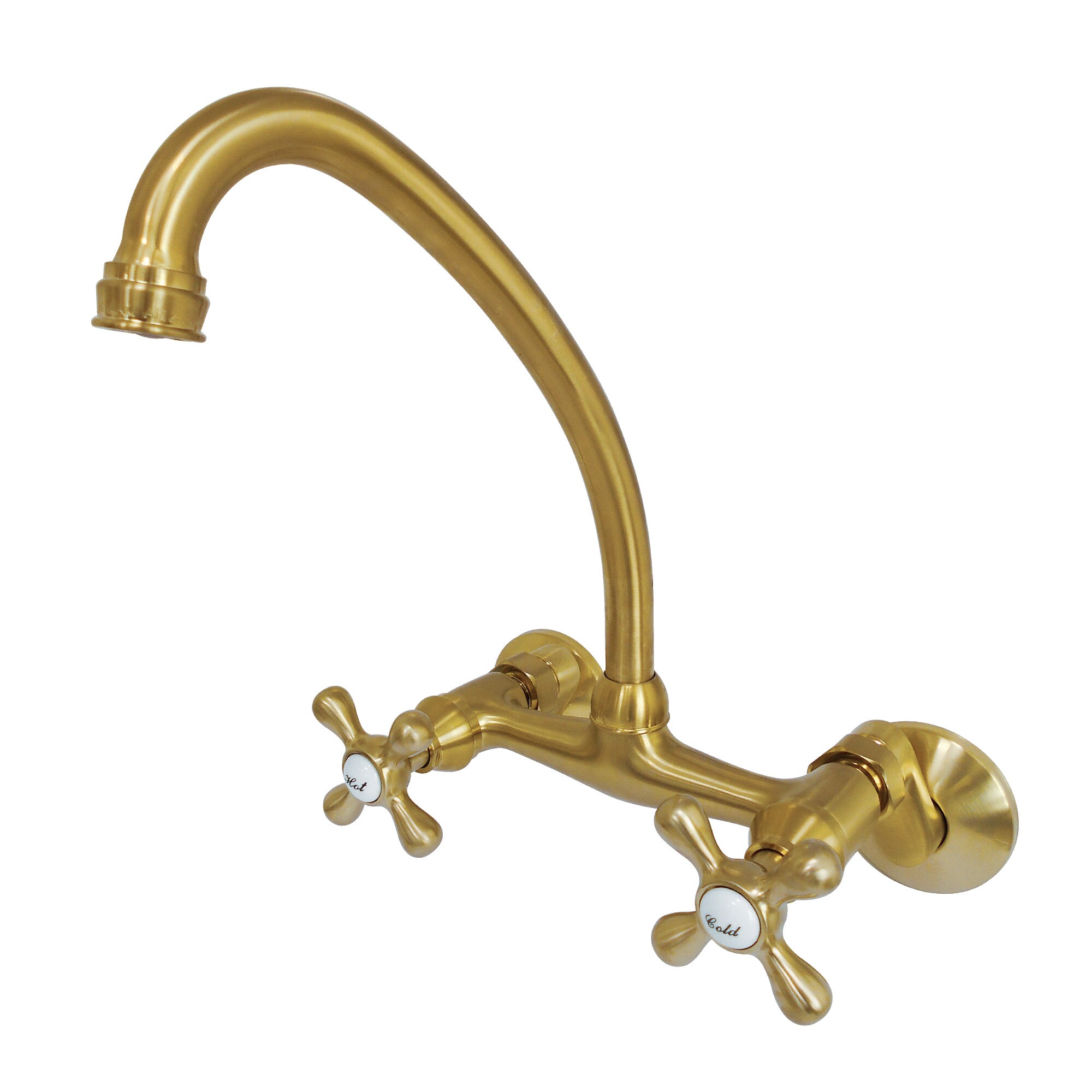 Kingston Brass WLKS214SB Kingston Brushed brass Double Handle Wall-mount Kitchen Faucet