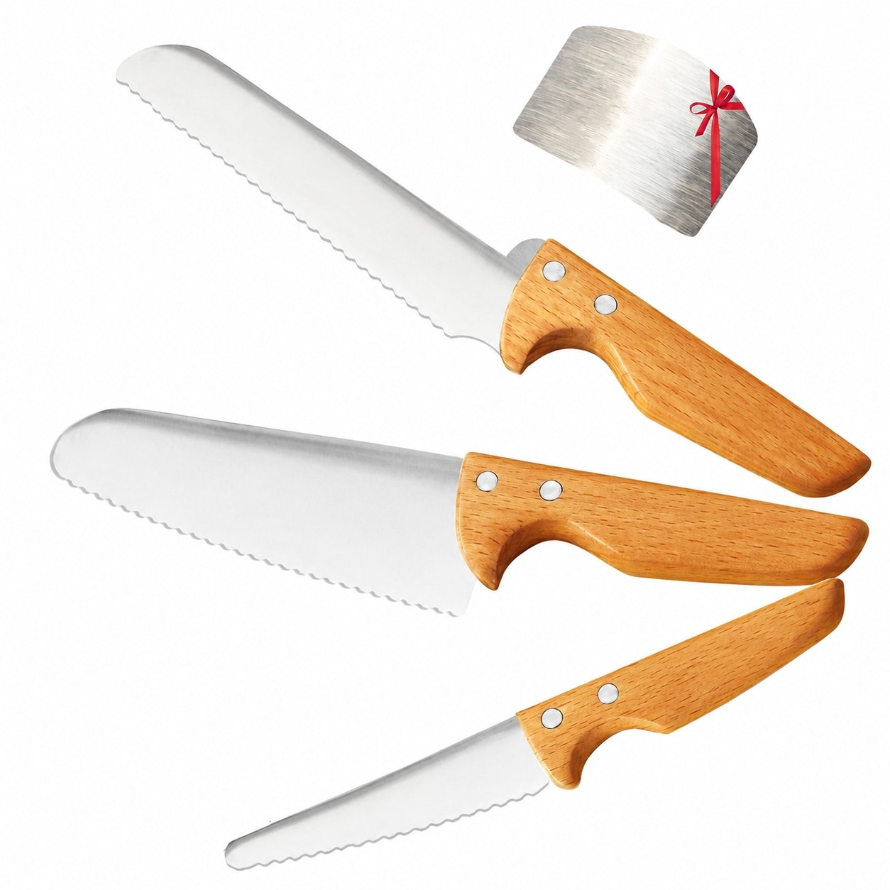 LILILIAN FMY  Kids Knife Set for Real Cooking Safe 4pcs Kitchen Cutting Chopping Knives Food-grade Stainless Steel Blades Metal Children Starter