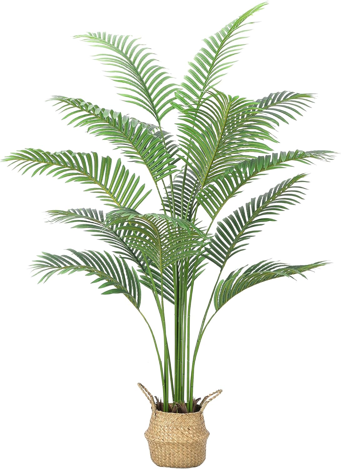 WhizMax LHFLS-PHO-11VIJFLZ 6ft Artificial Palm Tree with Straw Pot and 15 Trunks - Fake Palm Tree Fake Tropical Paradise Palm Tree with Real Bark Design and 9 Adjustable Branches Faux Palm Plant for Indoor Home Office