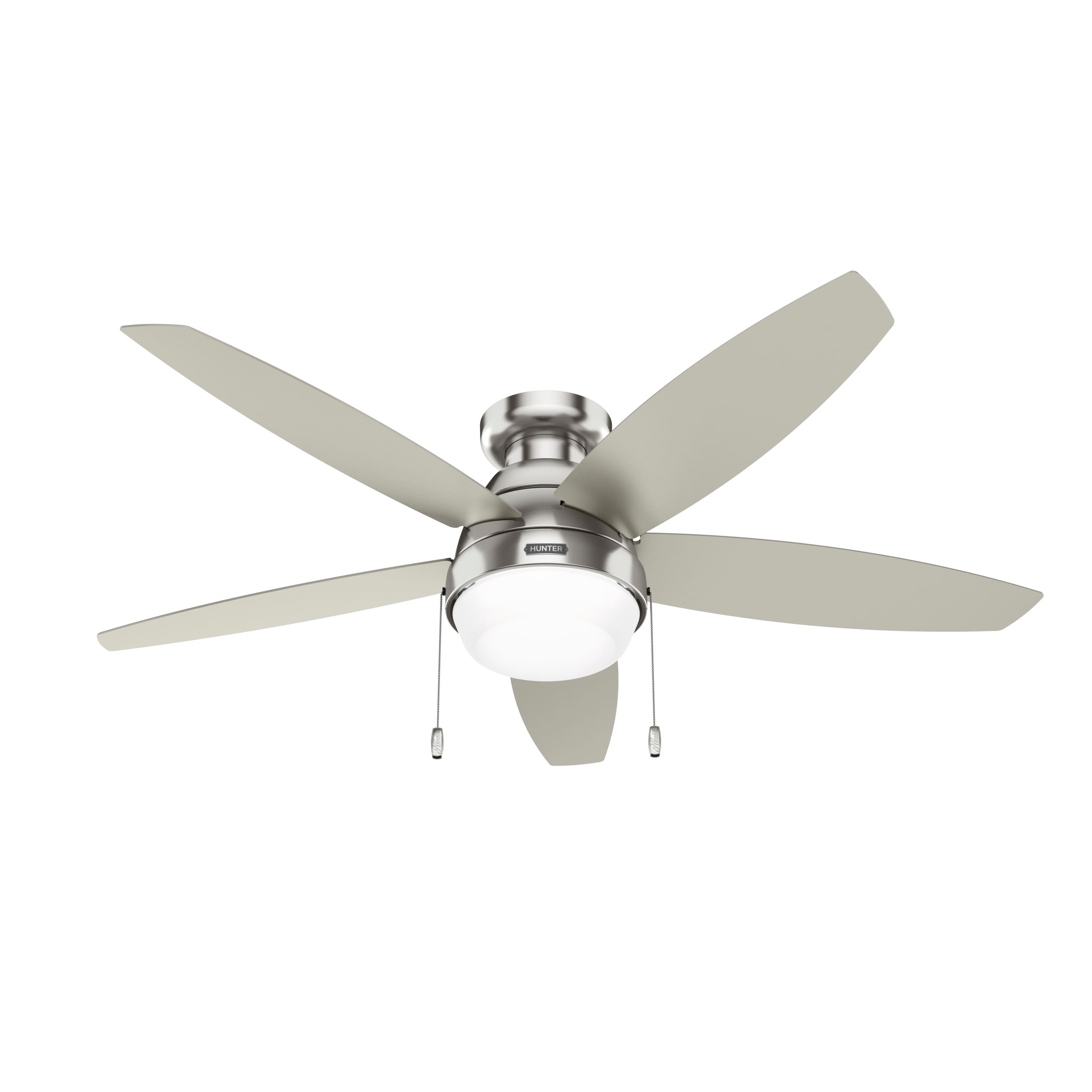 Hunter 52419 Lilliana 52-in Flush Mount Brushed Nickel with Matte Nickel Blades Ceiling Fan With Light ( 5 -Blade )