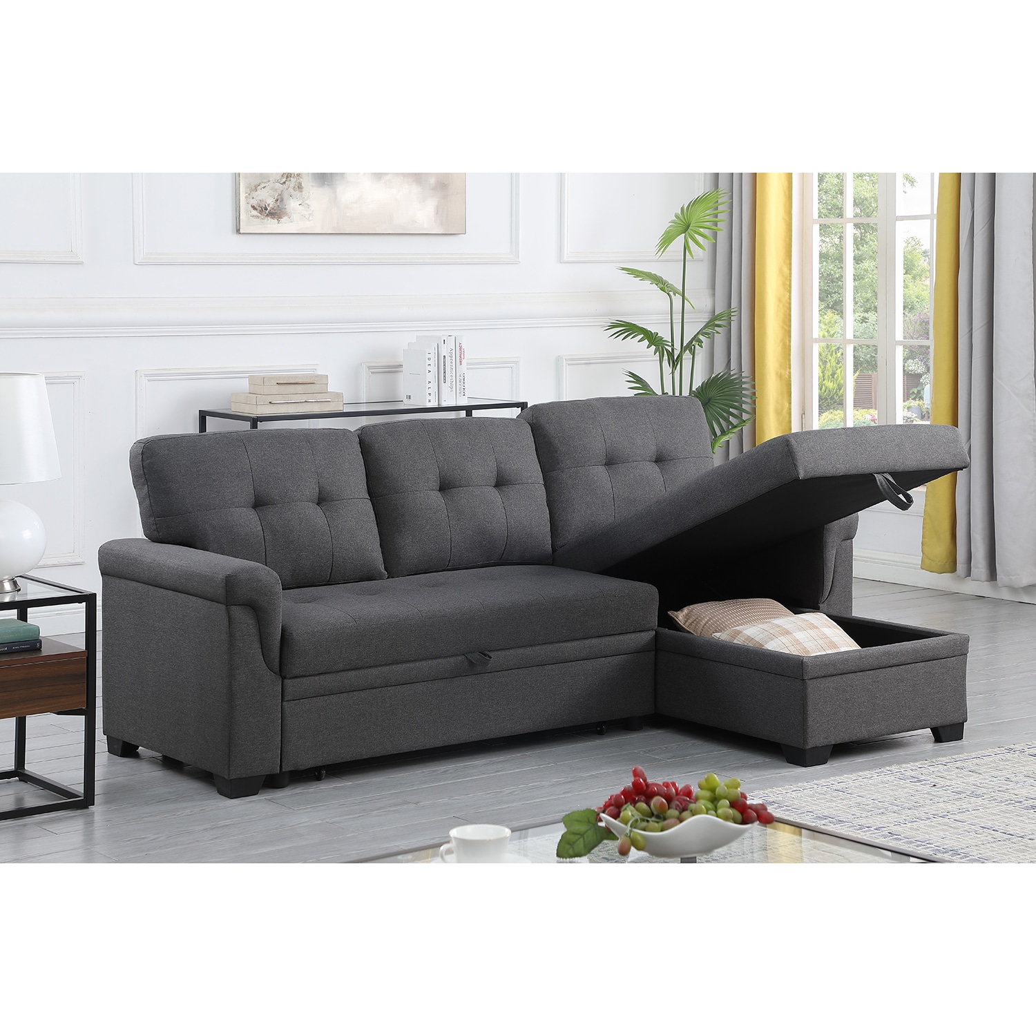 Mondawe MO-CY80471 Convertible Sofa Bed for Small Spaces with Storage 84-in Modern Gray Linen Reclining Sofa