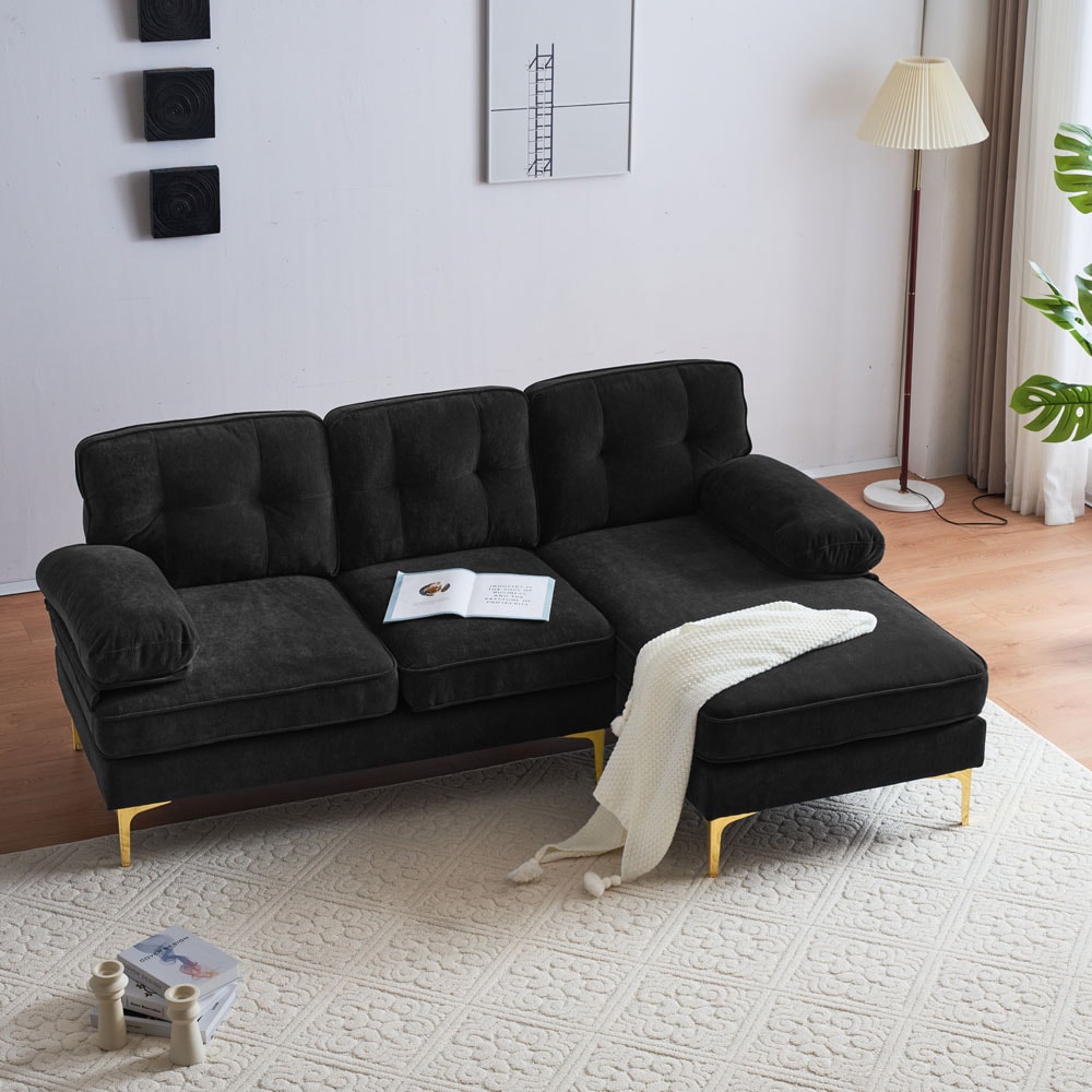 ModernLuxe L-SG000980AAD 82.6" Modern Sectional Sofas Couches Velvet L-Shaped Couches 82.6-in Modern Black Velvet Sofa
