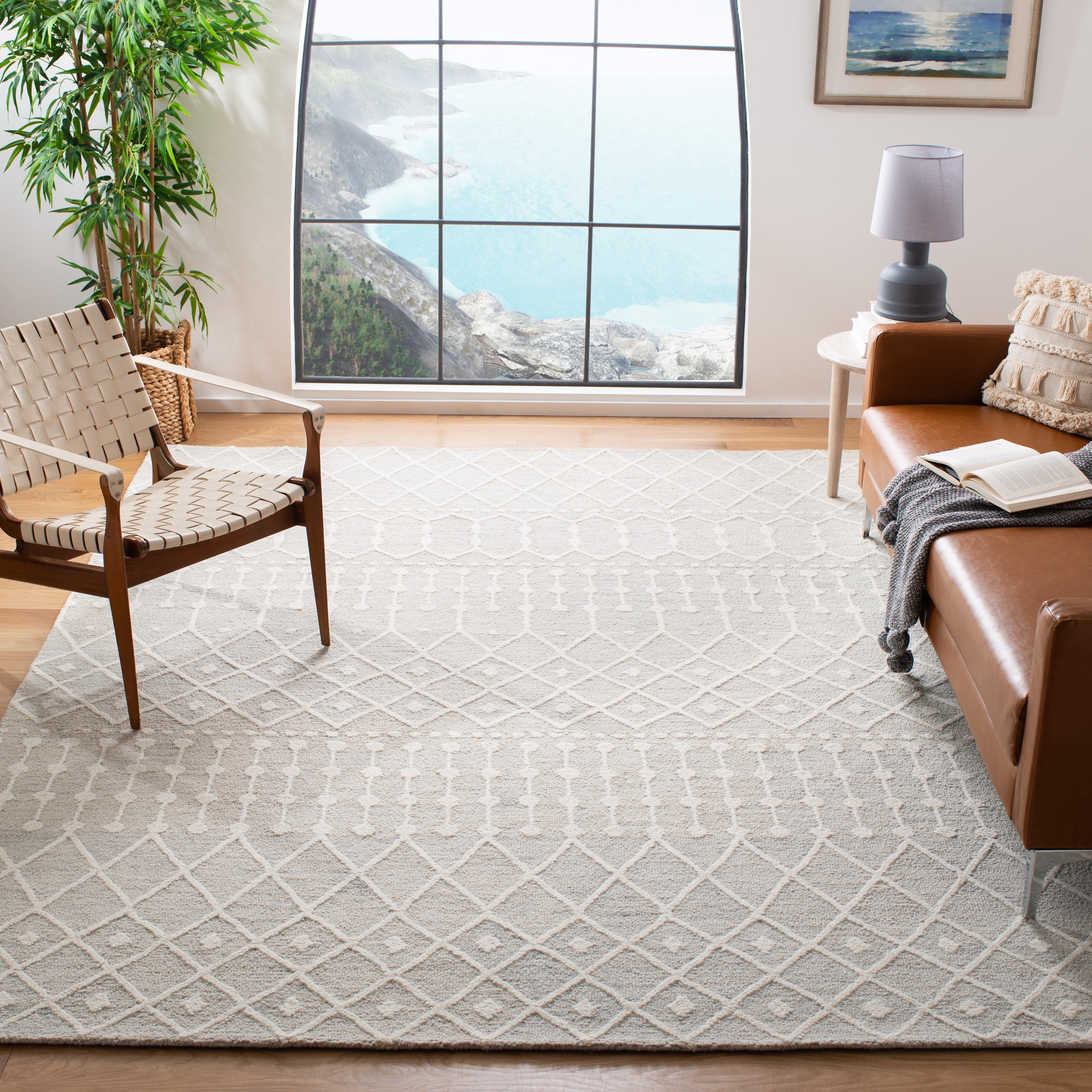 Safavieh BLM115G-9 Blossom Samantha 9 x 12 (ft) Tufted Wool Silver/Ivory Rectangular Indoor Abstract Area rug