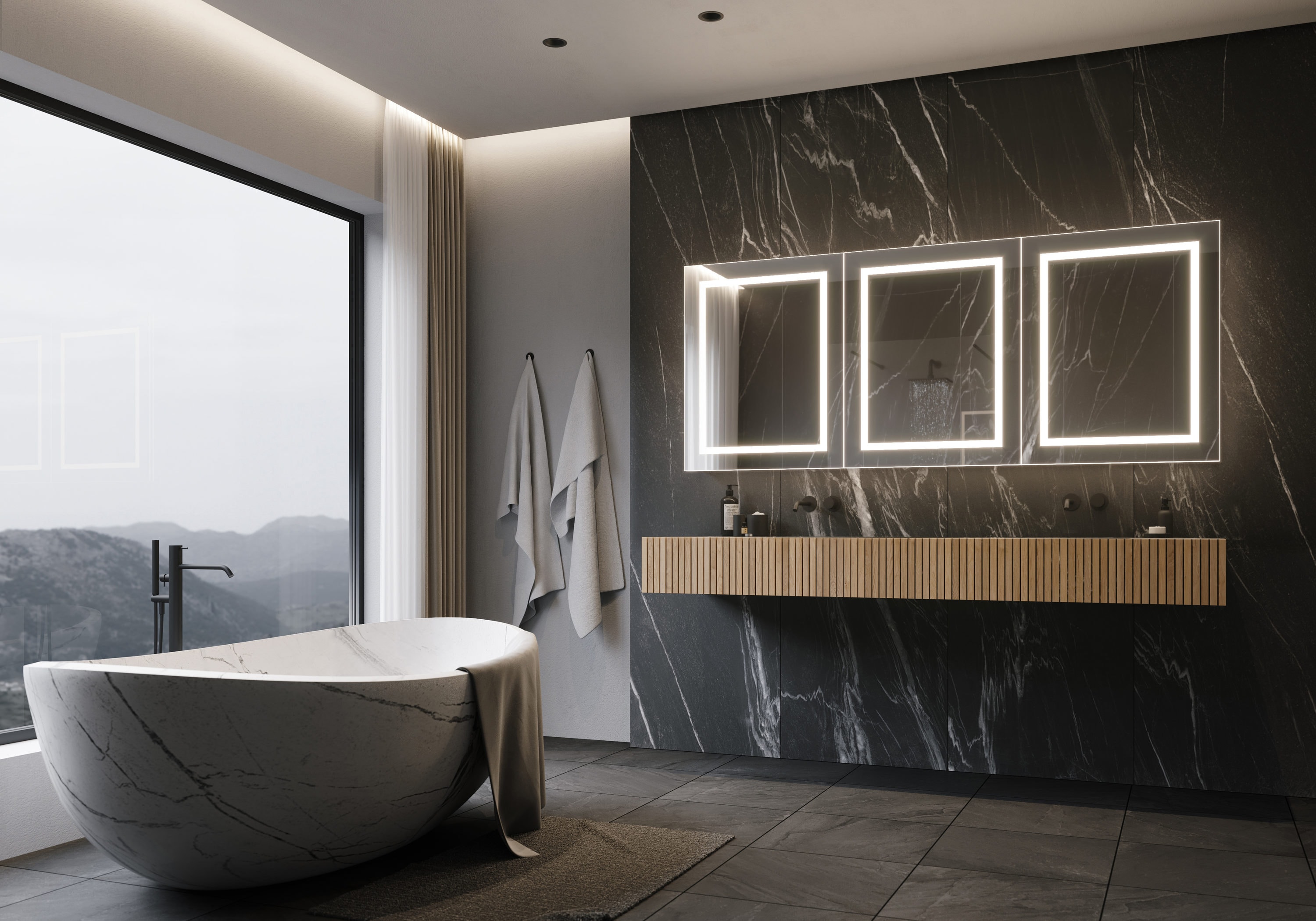 PARIS MIRROR Harmony Cabinet 72-in x 30-in Lighted LED Surface Mount 3000K Mirrored Soft Close Medicine Cabinet