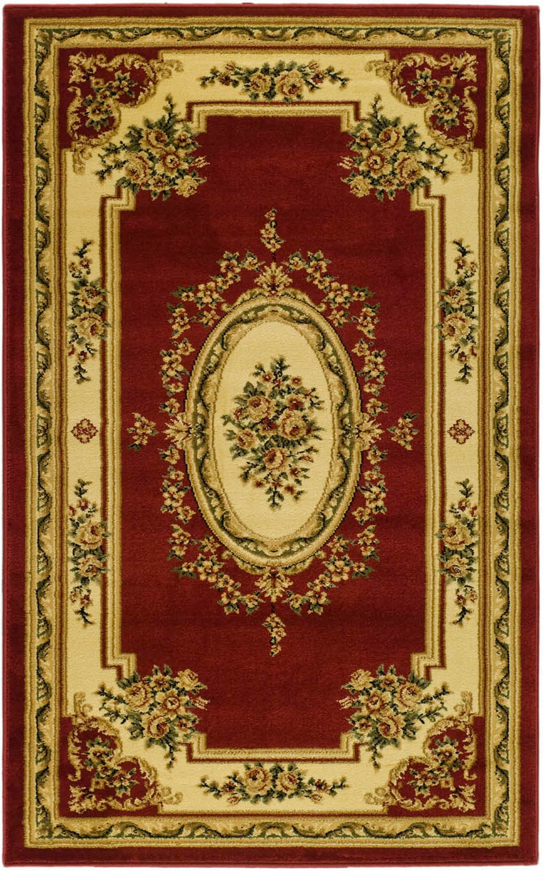 Red and Ivory Floral Rectangular Area Rug, 3'3" x 5'3"
