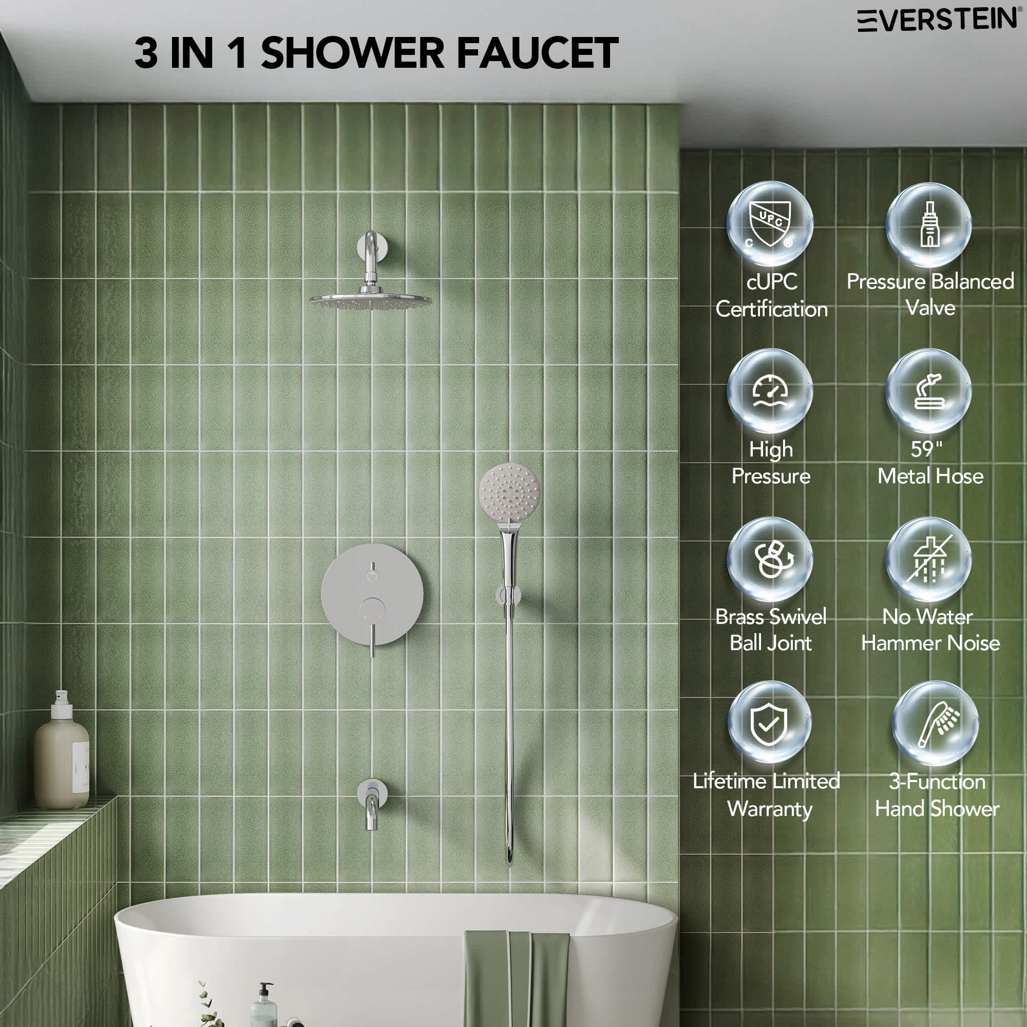 EVERSTEIN SFS-1076-CH9 Showerhead-Bar-Panels - View #4