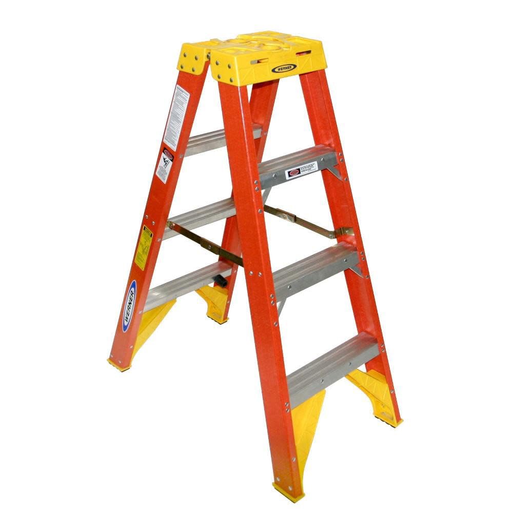 Werner  (T6204) Twin Step Ladder Fiberglass Orange 4' Length 19.92 Width 9 Height