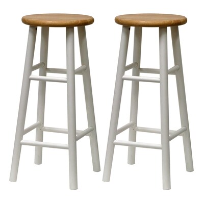 Winsome Wood Tabby Set Of 2 Natural, White And Natural Wood Bar Stools