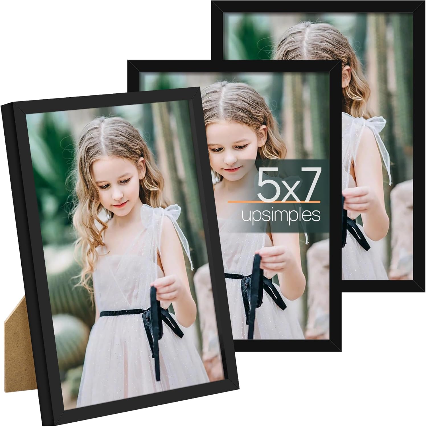 Upsimples B0C8HY7YSQ 5x7 Picture Frame Set of 3 Black with High Definition Glass for Wall or Tabletop Display Thin Border Photo Frames