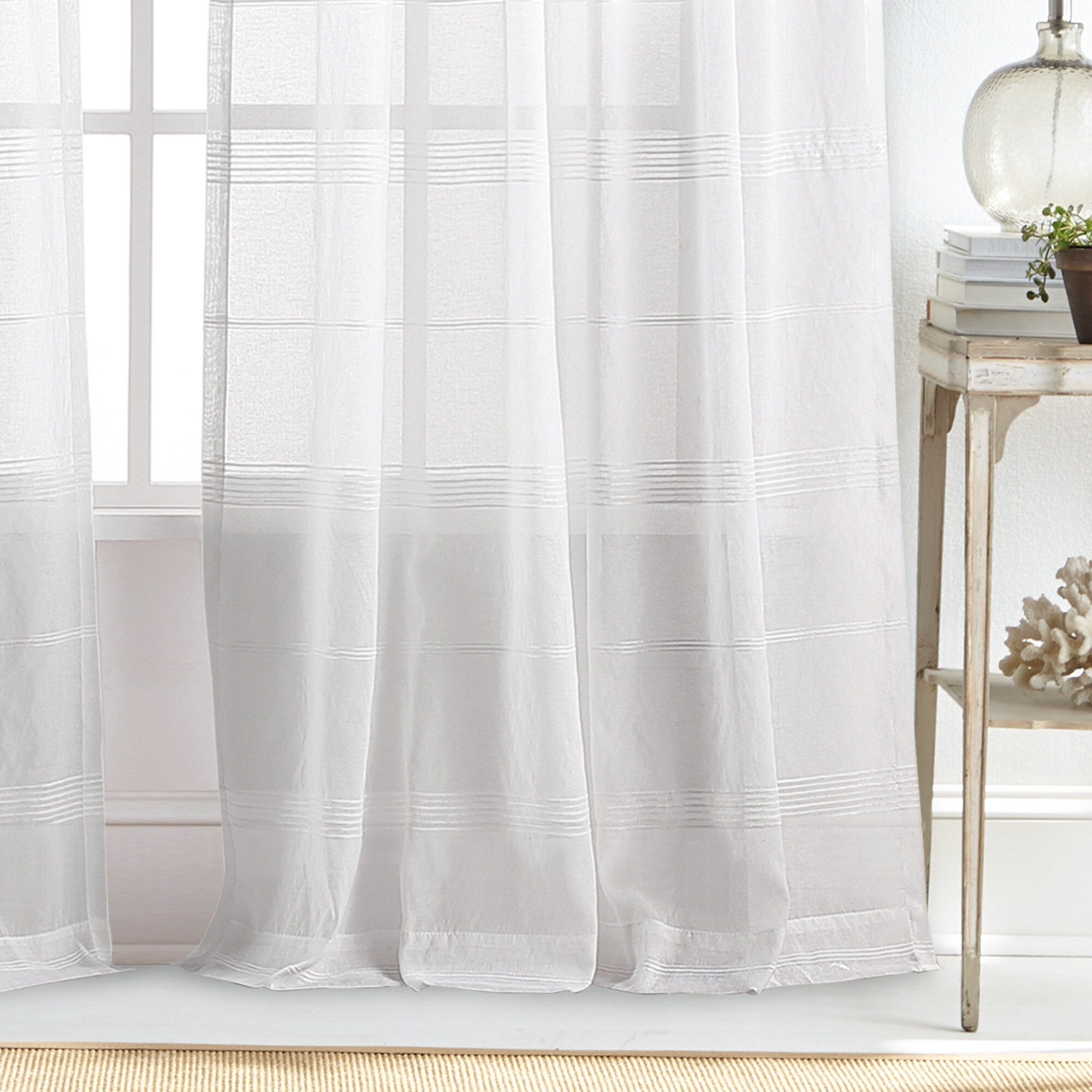 Martha Stewart 95-in White Striped Sheer Rod Pocket Curtain Panel Pair ...