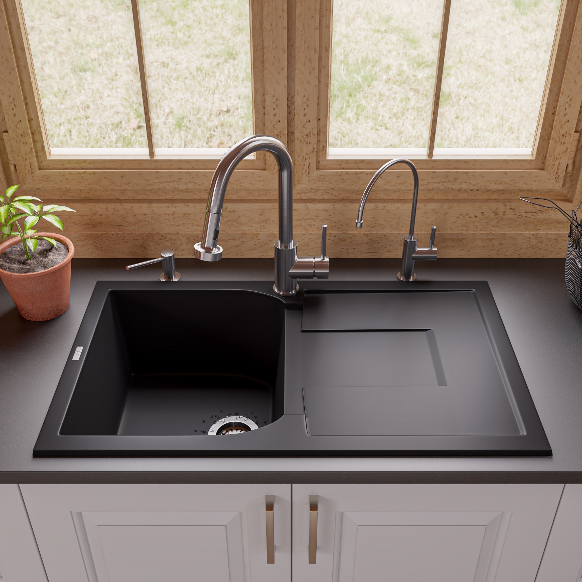 ALFI ABKF3262-BN  brand Brushed Nickel Single Handle Deck-mount Touchless Commercial/Residential Pull-down Kitchen Faucet with Sprayer ( Side Sprayer Included )