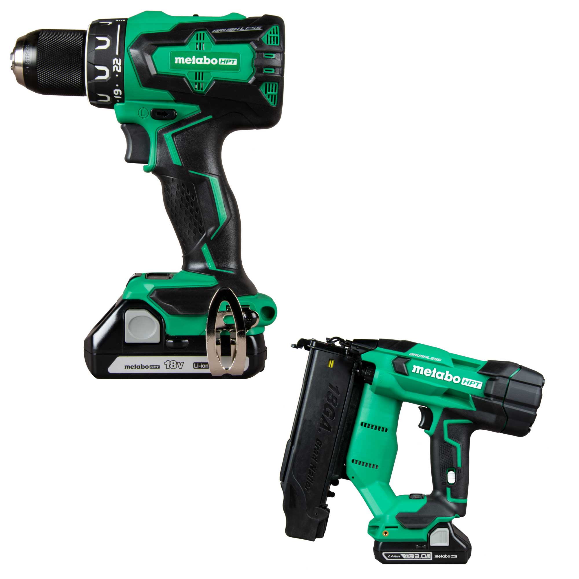 Metabo HPT MultiVolt 18-Volt 1/2-in Brushless Cordless Drill (2-batteries included and charger included) with MultiVolt 18-Gauge 18-volt Cordless