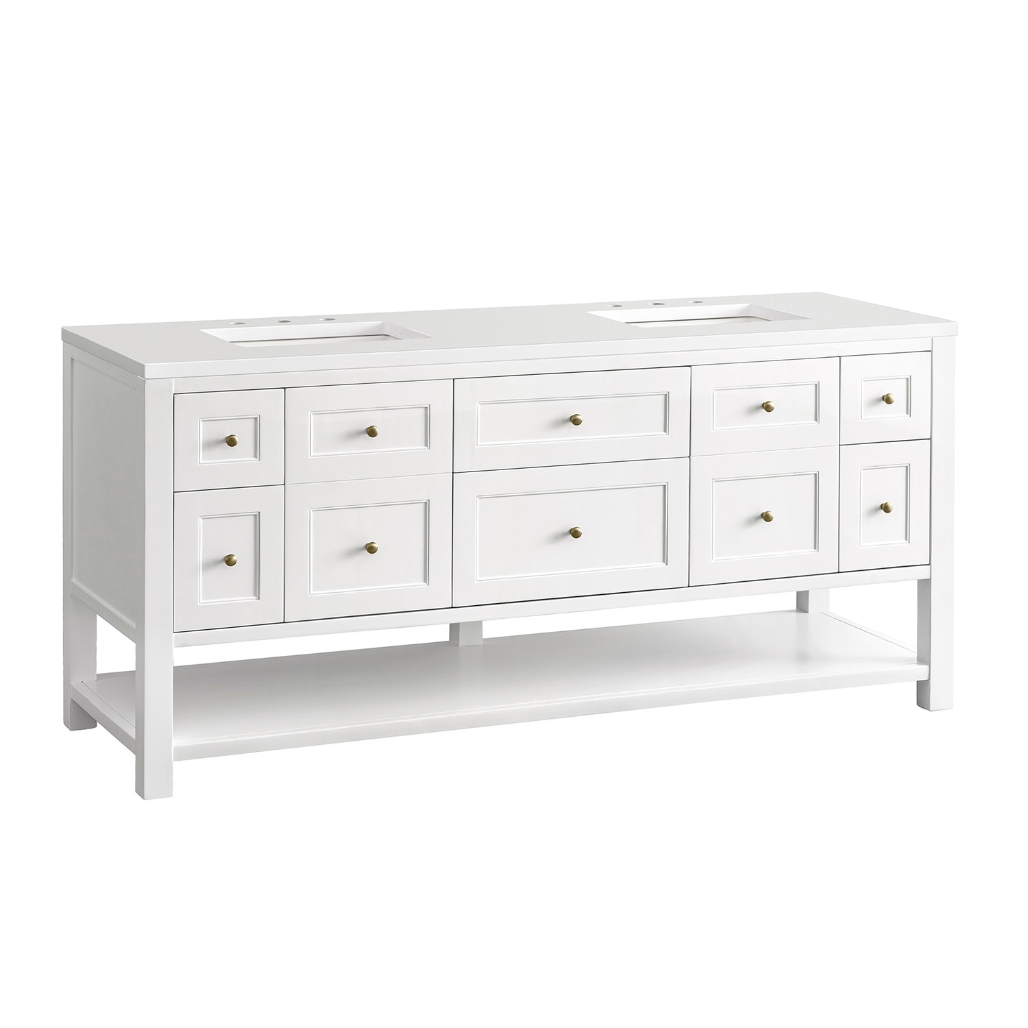 Bright White Solid Wood Double Vanity with Brass Knobs