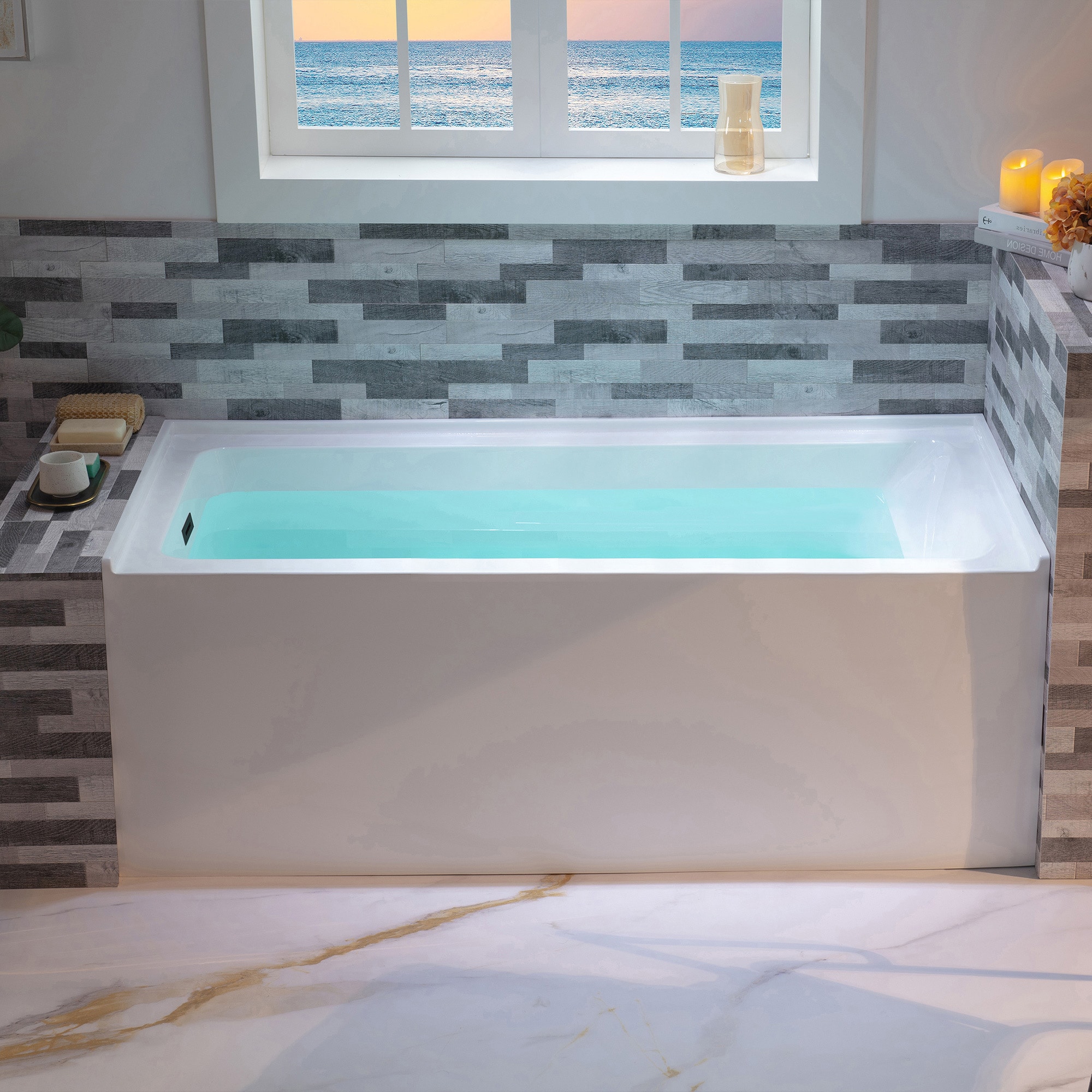 Woodbridge LB341 Bourne 30-in x 60-in White with Matte Black Trim Acrylic Rectangular Alcove Soaking bathtub with Drain ( Left Drain )