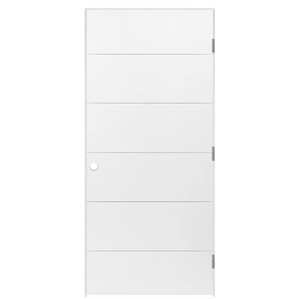 Masonite 1446496 36-in x 80-in Primed Hollow core Flush Left hand Smooth Primed Molded composite Flat Jamb Single Prehung Interior Door
