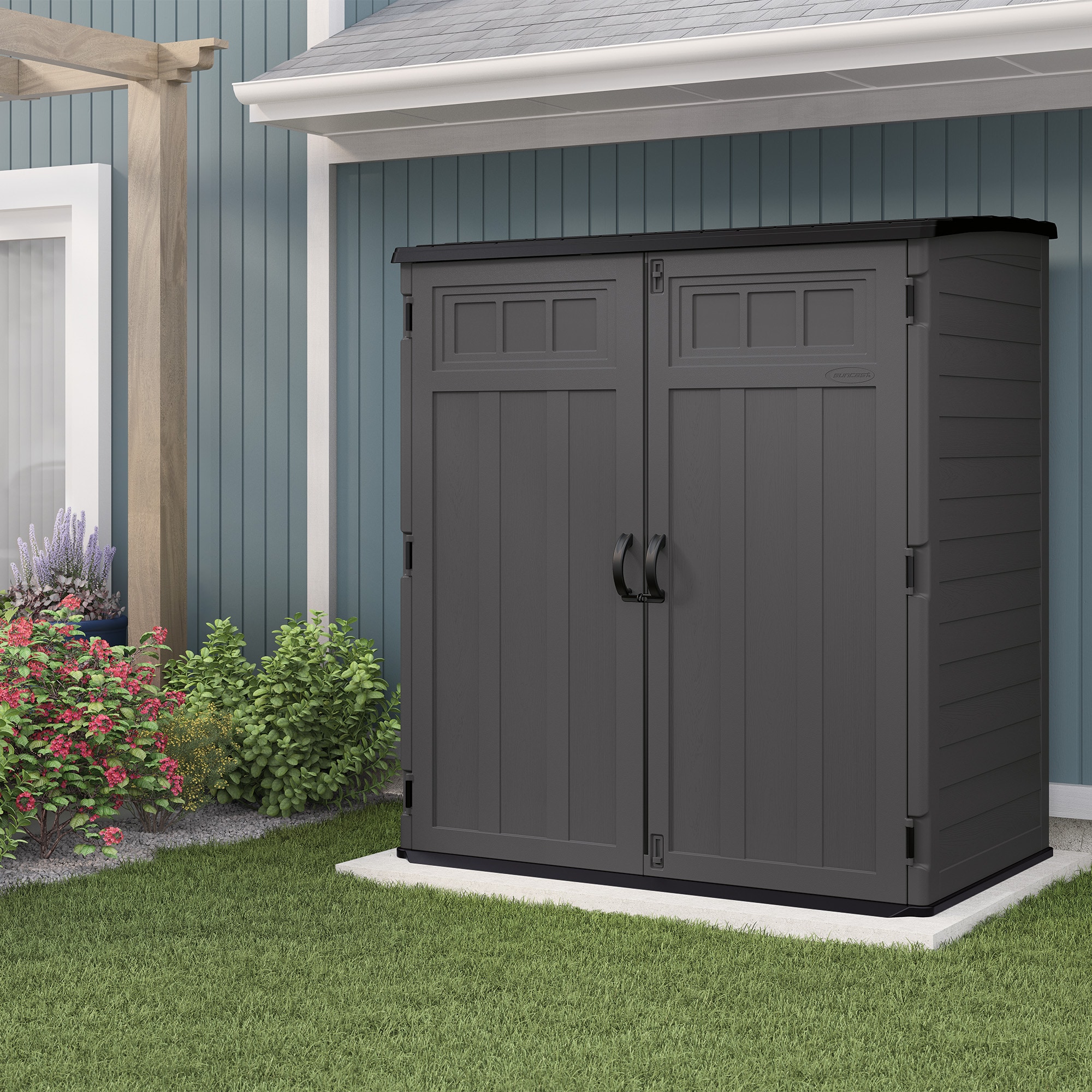 Suncast BMS6225D 6-ft x 4-ft Extra Large Vertical Black Lean-to Resin Storage Shed (Floor Included)