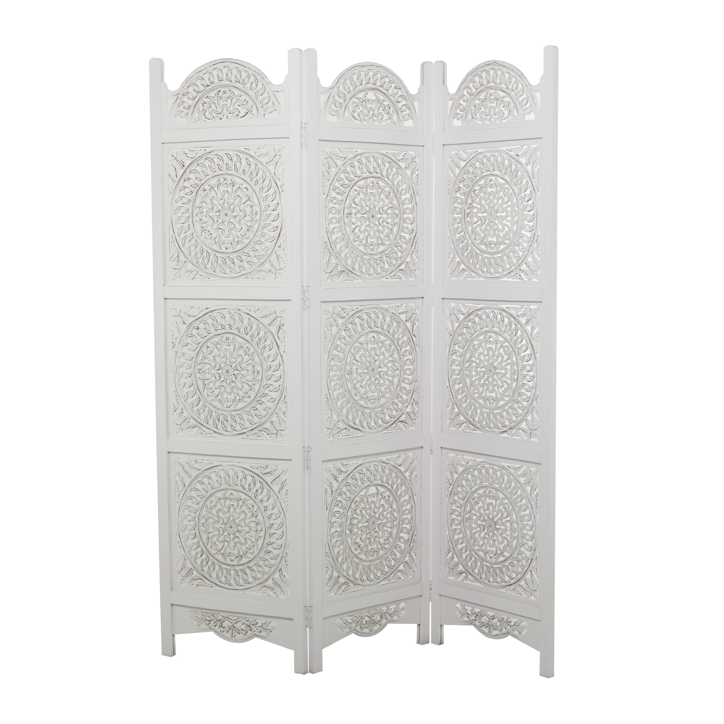 Grayson Lane White Wood Bohemian Room Divider Screen, 60 in L x 1 in W ...