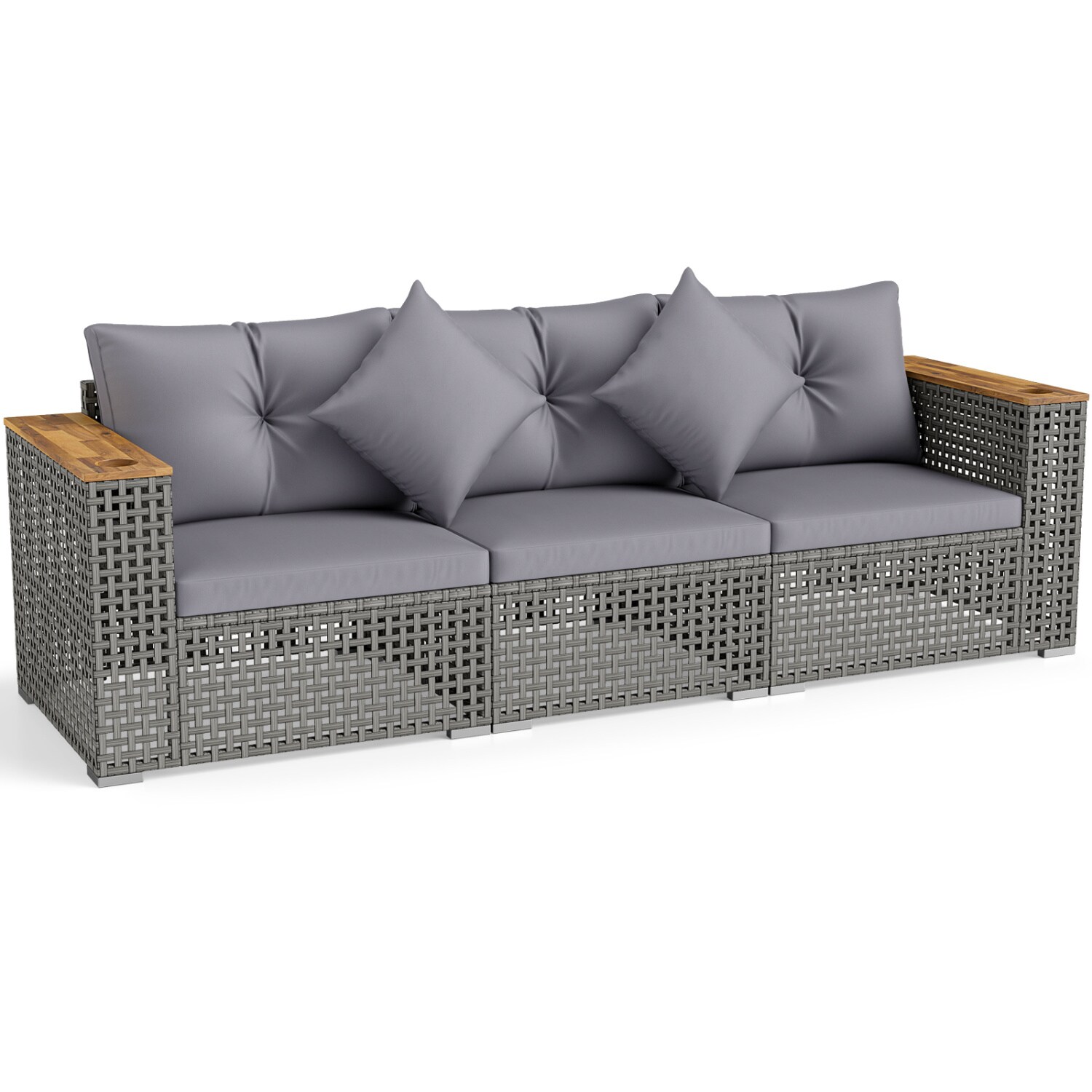 Volenca 3-Piece PE Rattan Patio Sectional Sofa Set with Acacia Wood ...